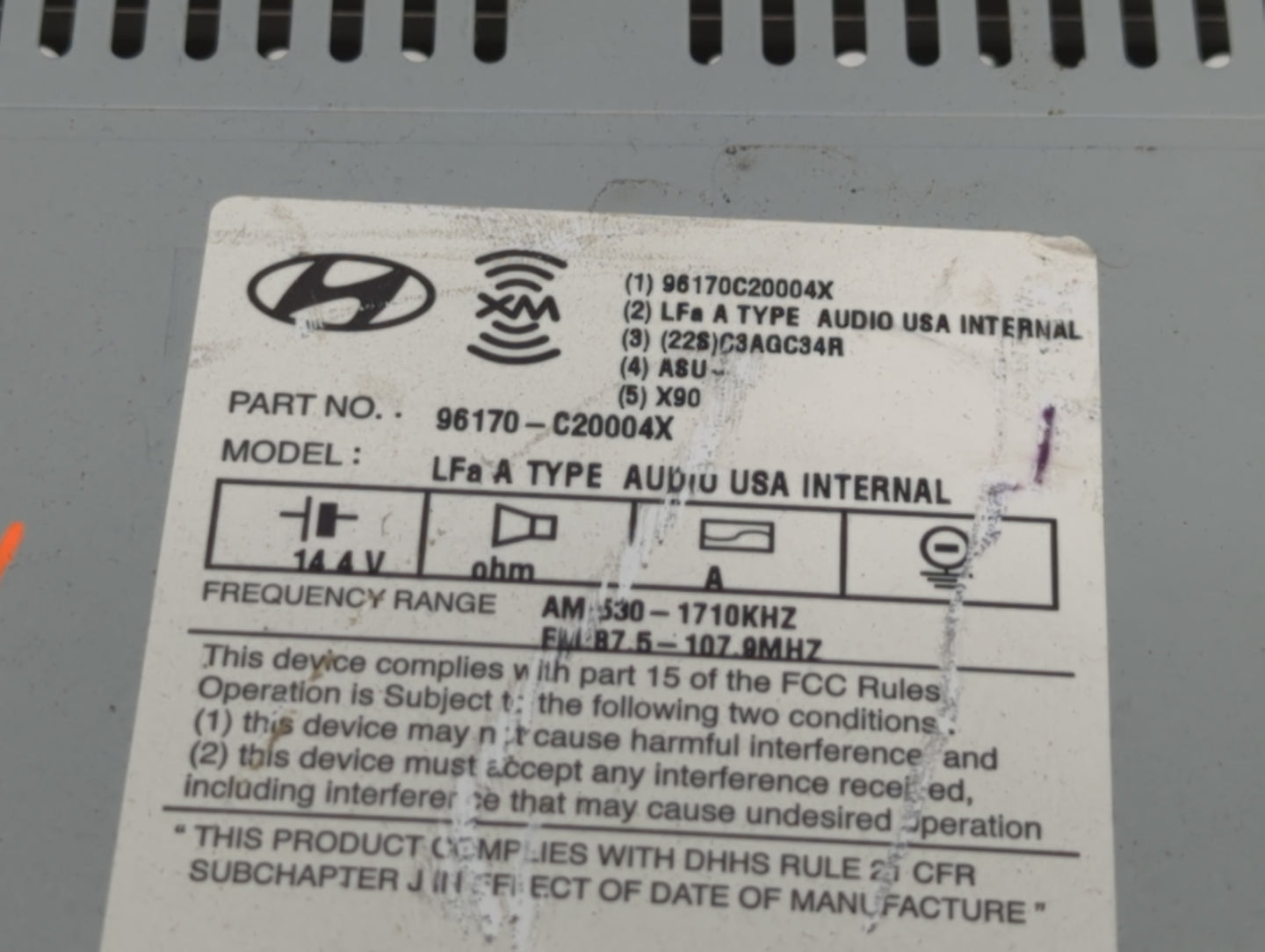 2015 Hyundai Sonata Radio AM FM Cd Player Receiver Replacement P/N:96170-C20004X Fits OEM Used Auto Parts - Oemusedautoparts