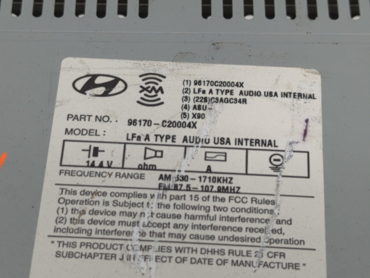 2015 Hyundai Sonata Radio AM FM Cd Player Receiver Replacement P/N:96170-C20004X Fits OEM Used Auto Parts - Oemusedautoparts