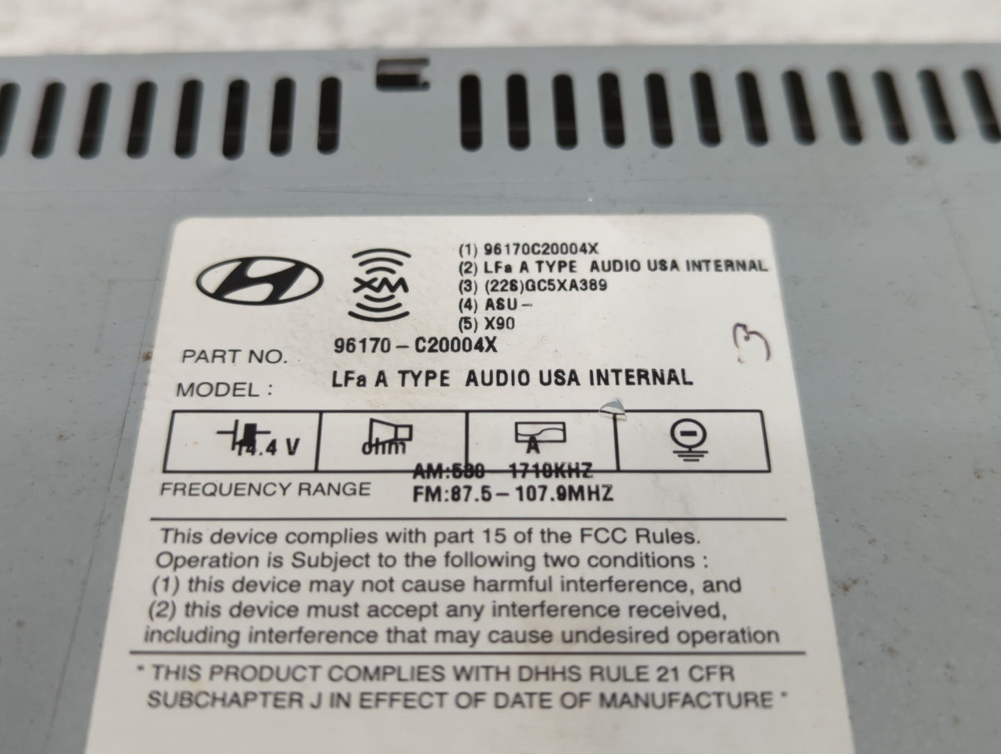 2015 Hyundai Sonata Radio AM FM Cd Player Receiver Replacement P/N:96170-C20004X Fits OEM Used Auto Parts - Oemusedautoparts