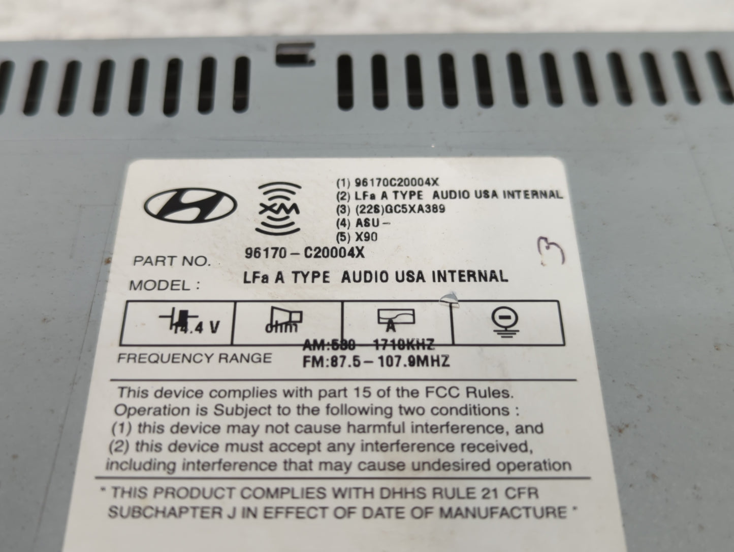 2015 Hyundai Sonata Radio AM FM Cd Player Receiver Replacement P/N:96170-C20004X Fits OEM Used Auto Parts - Oemusedautoparts