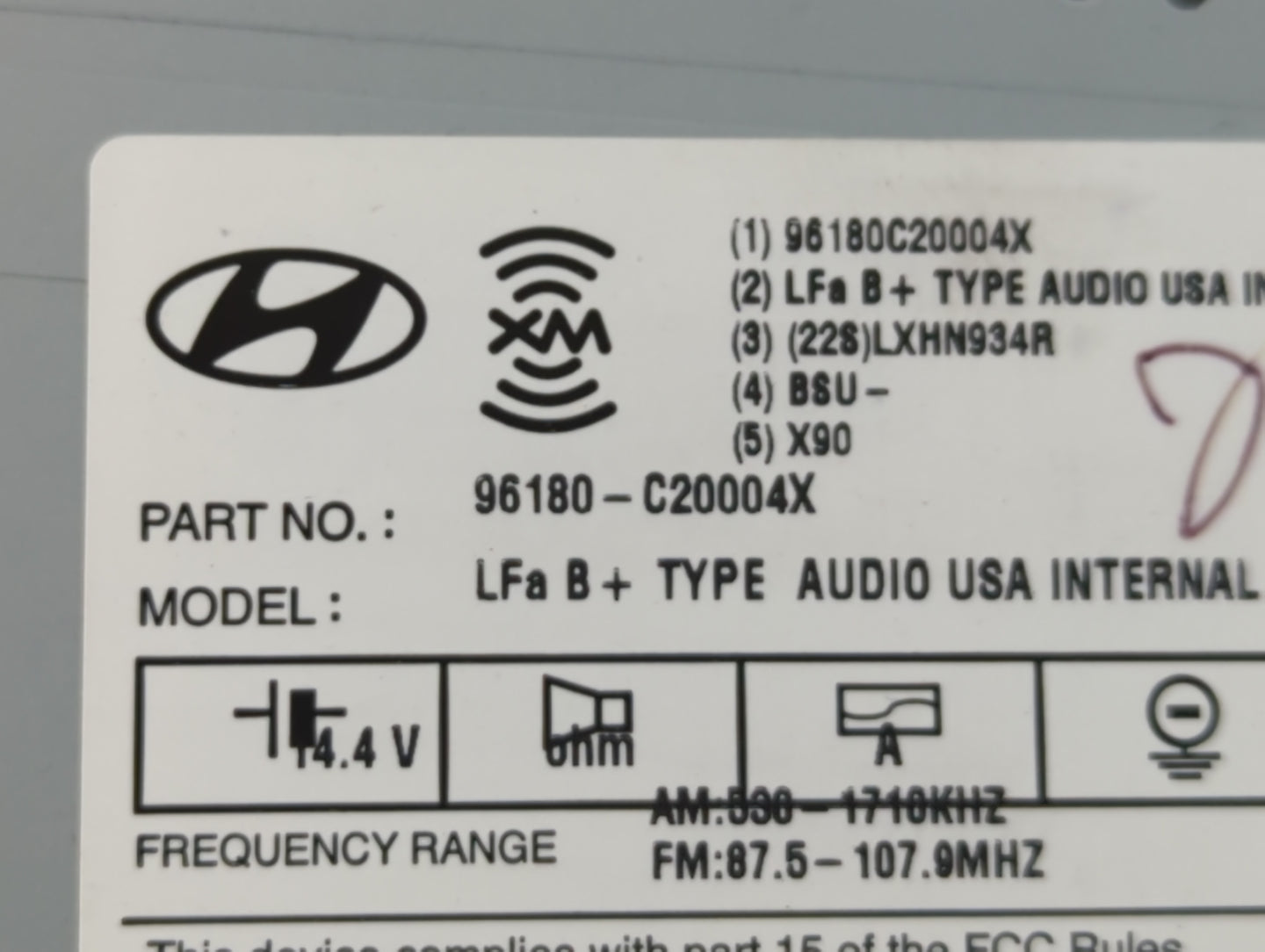 2012-2015 Hyundai Sonata Radio AM FM Cd Player Receiver Replacement P/N:96180-C20004X Fits Fits 2012 2013 2014 2015 OEM Used