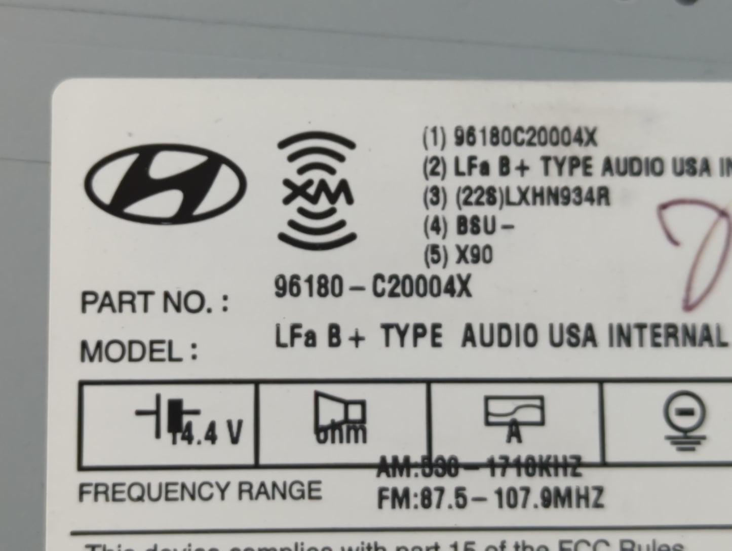 2012-2015 Hyundai Sonata Radio AM FM Cd Player Receiver Replacement P/N:96180-C20004X Fits Fits 2012 2013 2014 2015 OEM Used