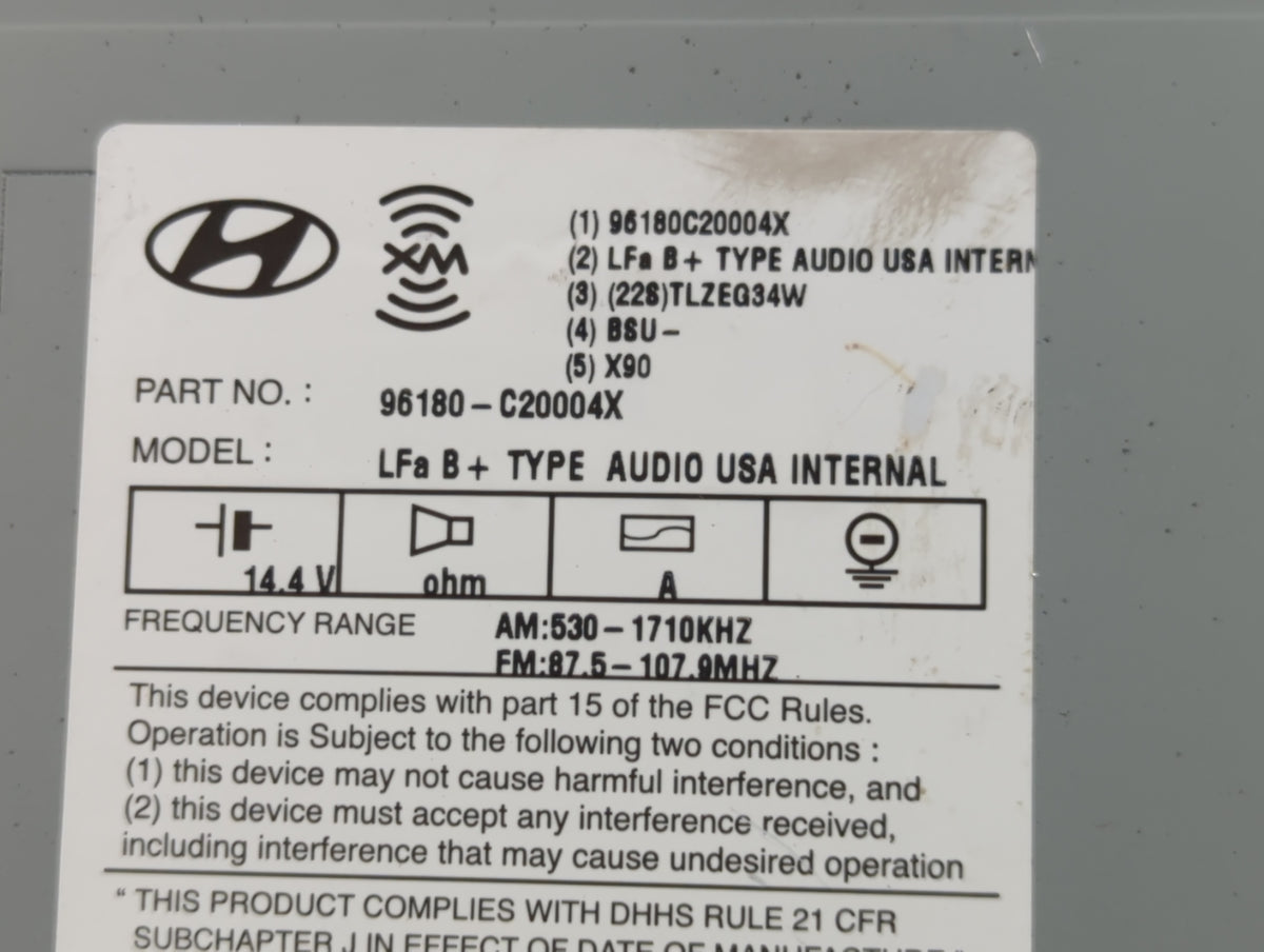 2015 Hyundai Sonata Radio AM FM Cd Player Receiver Replacement P/N:96180-C20004X Fits OEM Used Auto Parts - Oemusedautoparts
