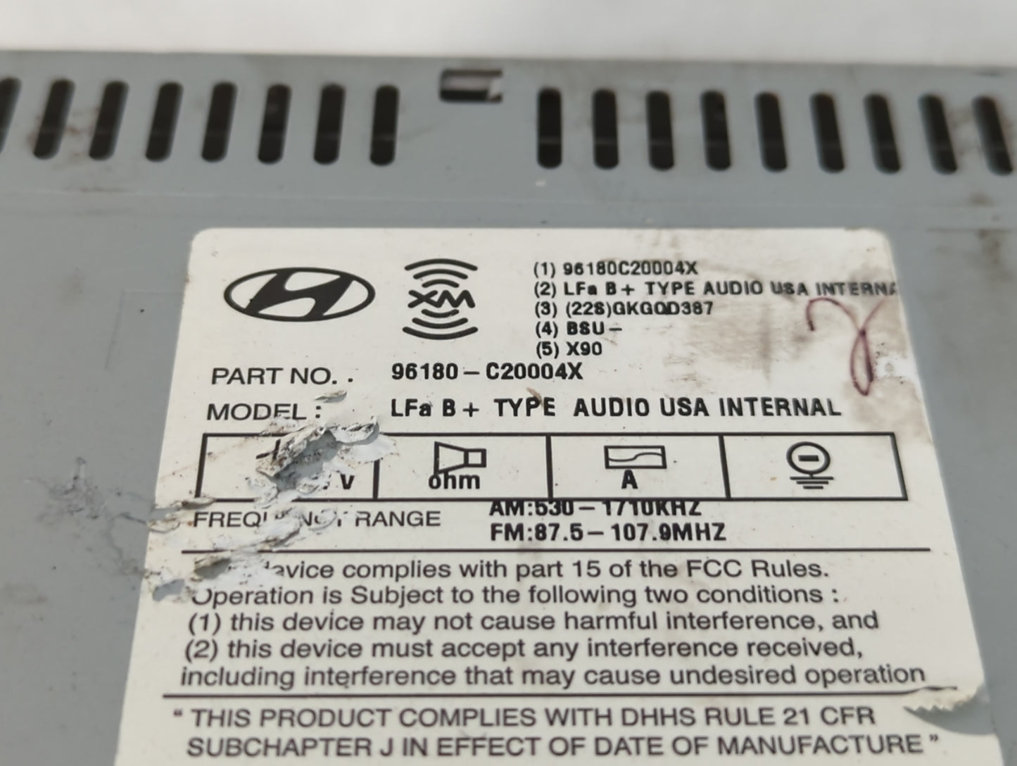 2015-2017 Hyundai Sonata Radio AM FM Cd Player Receiver Replacement P/N:96180-C20004X Fits Fits 2015 2016 2017 OEM Used Auto
