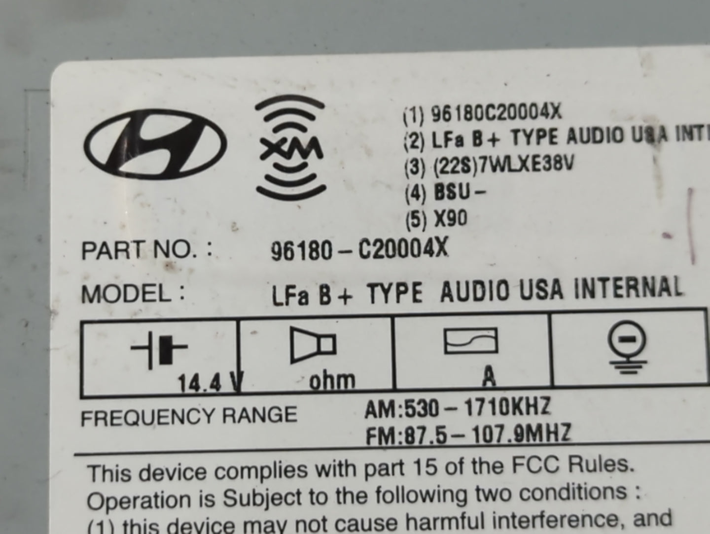 2015-2017 Hyundai Sonata Radio AM FM Cd Player Receiver Replacement P/N:96180-C20004X Fits Fits 2015 2016 2017 OEM Used Auto