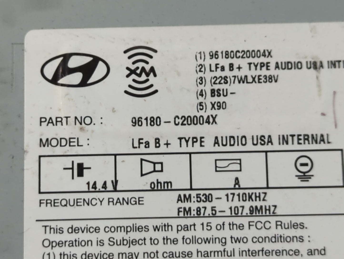 2015-2017 Hyundai Sonata Radio AM FM Cd Player Receiver Replacement P/N:96180-C20004X Fits Fits 2015 2016 2017 OEM Used Auto