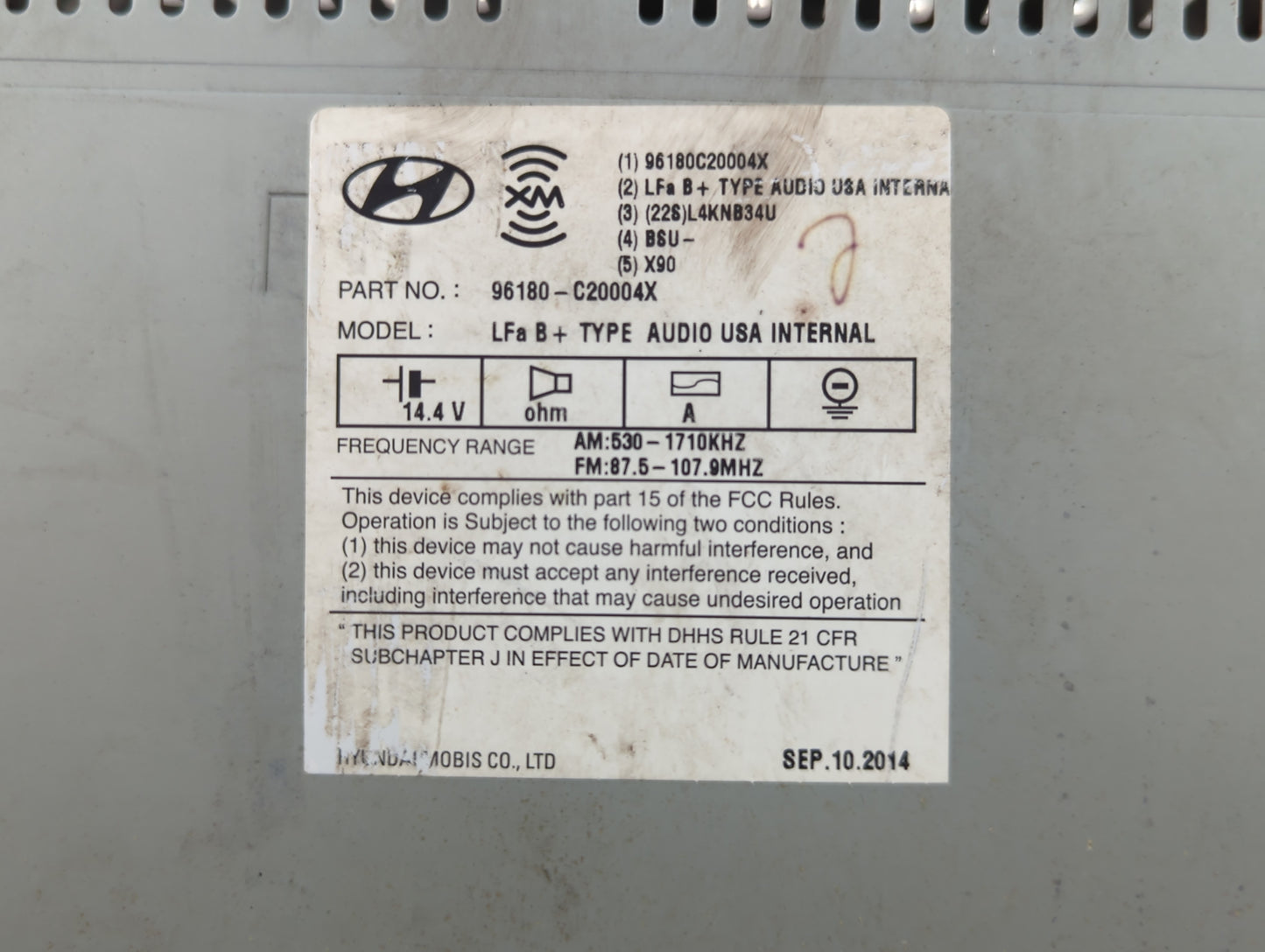 2015-2017 Hyundai Sonata Radio AM FM Cd Player Receiver Replacement P/N:96180-C20004X Fits Fits 2015 2016 2017 OEM Used Auto