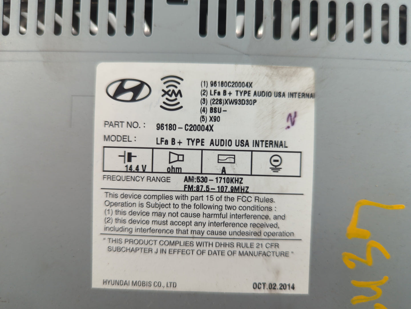 2015 Hyundai Sonata Radio AM FM Cd Player Receiver Replacement P/N:96180-C20004X Fits OEM Used Auto Parts - Oemusedautoparts