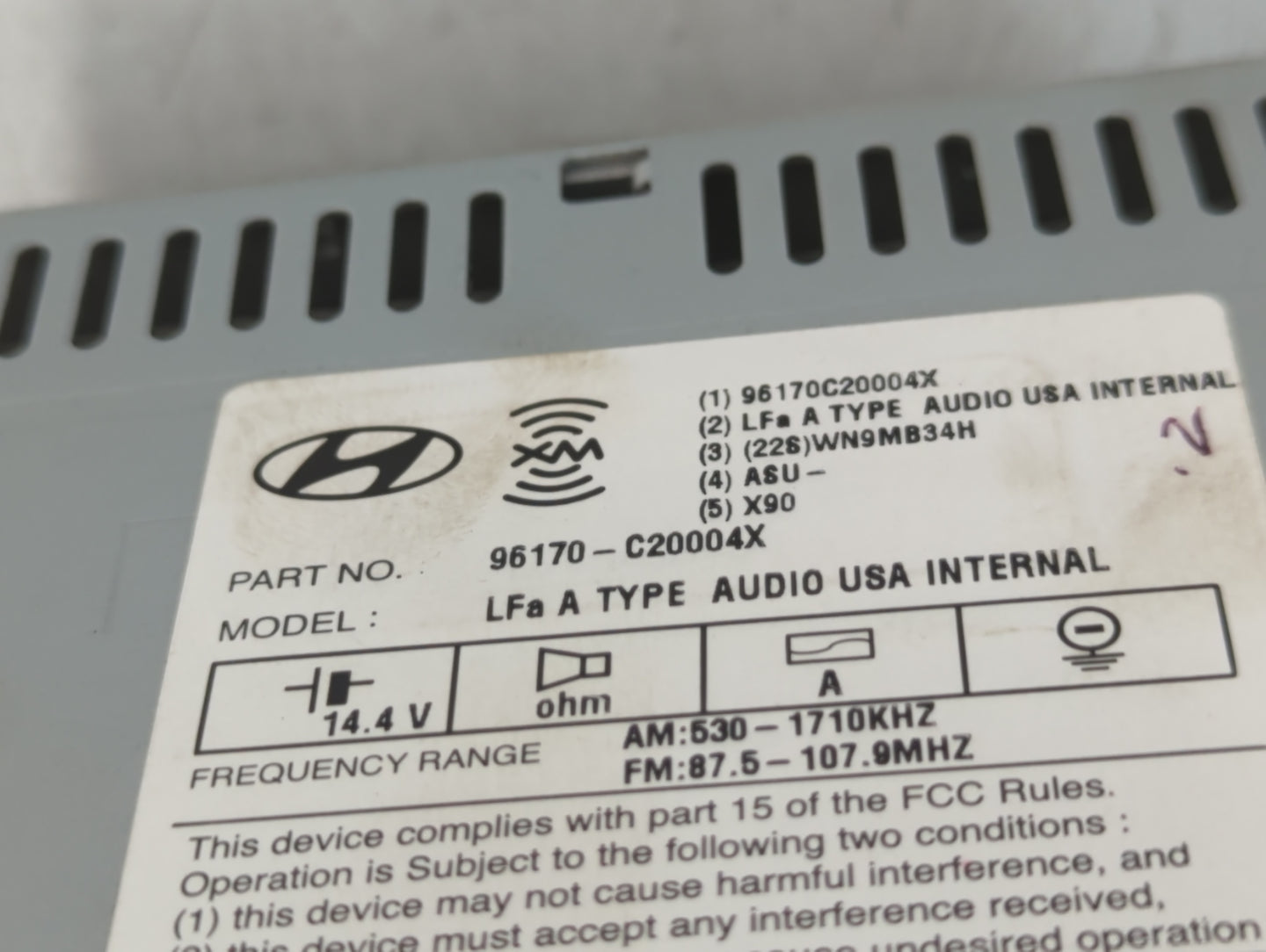 2015 Hyundai Sonata Radio AM FM Cd Player Receiver Replacement P/N:96170-C20004X Fits OEM Used Auto Parts - Oemusedautoparts