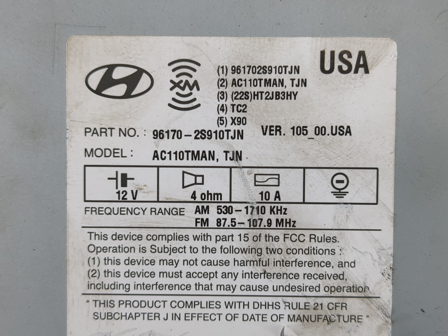 2014-2015 Hyundai Tucson Radio AM FM Cd Player Receiver Replacement P/N:96170-2S910TJN Fits Fits 2014 2015 OEM Used Auto Par