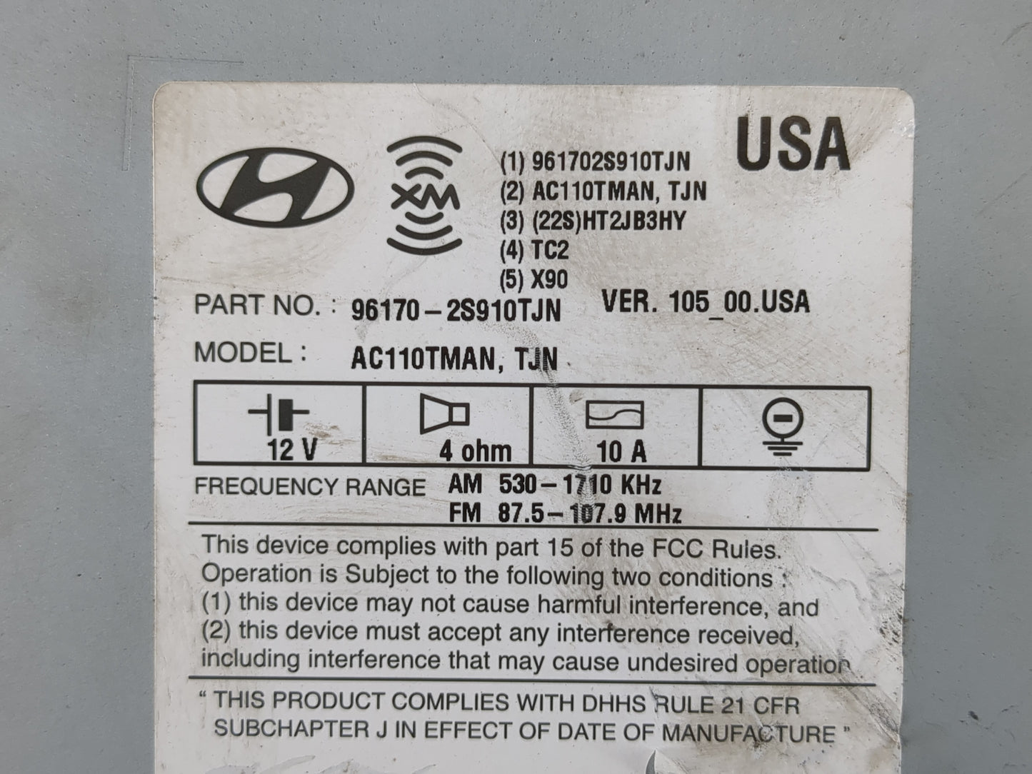 2014-2015 Hyundai Tucson Radio AM FM Cd Player Receiver Replacement P/N:96170-2S910TJN Fits Fits 2014 2015 OEM Used Auto Par