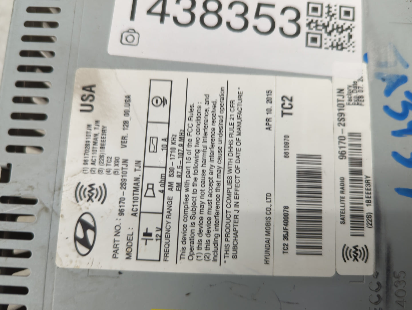 2014-2015 Hyundai Tucson Radio AM FM Cd Player Receiver Replacement P/N:96170-2S910TJN AC110TMAN Fits Fits 2014 2015 OEM Use
