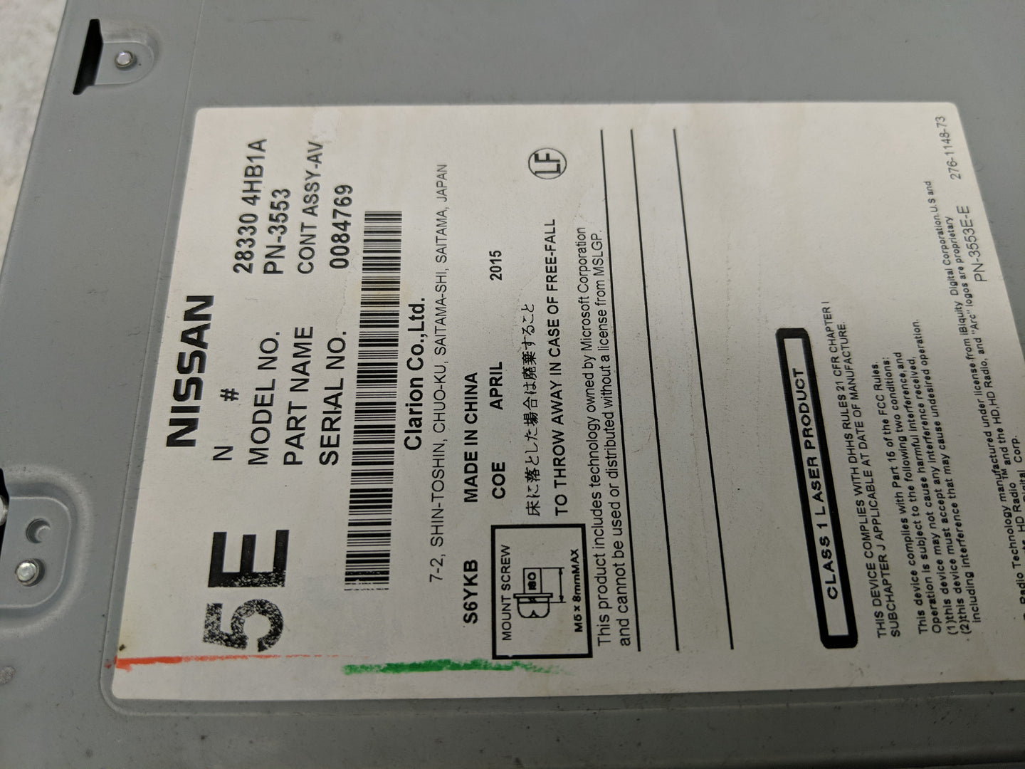 2014-2018 Infiniti Q50 Radio AM FM Cd Player Receiver Replacement P/N:PN-3553 Fits Fits 2014 2015 2016 2017 2018 OEM Used Au