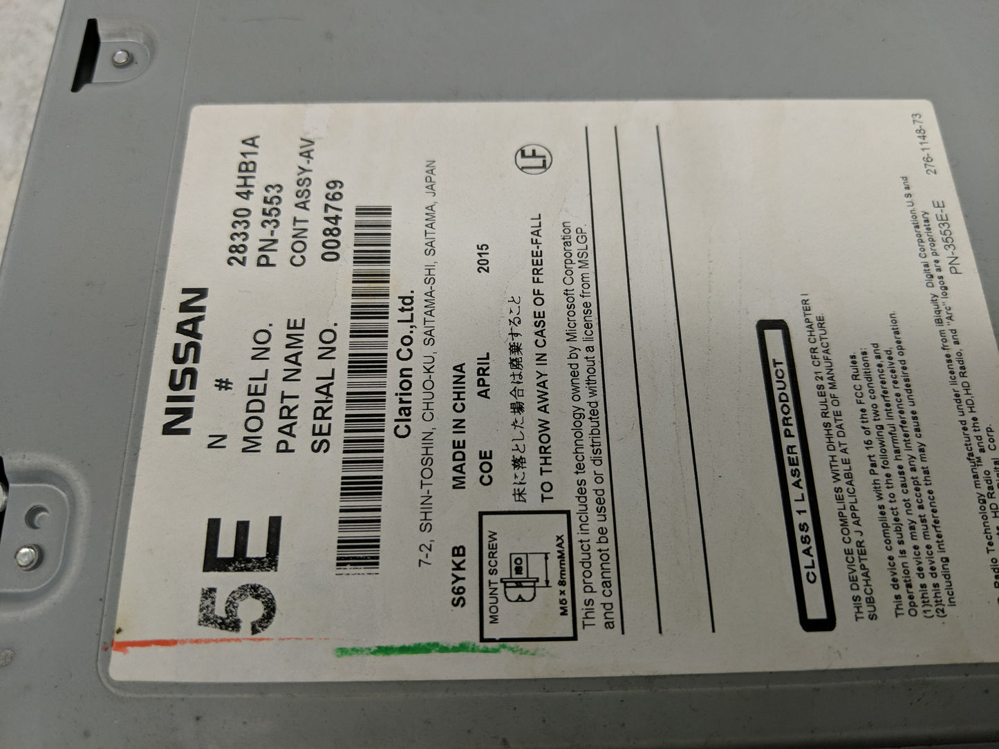 2014-2018 Infiniti Q50 Radio AM FM Cd Player Receiver Replacement P/N:PN-3553 Fits Fits 2014 2015 2016 2017 2018 OEM Used Au