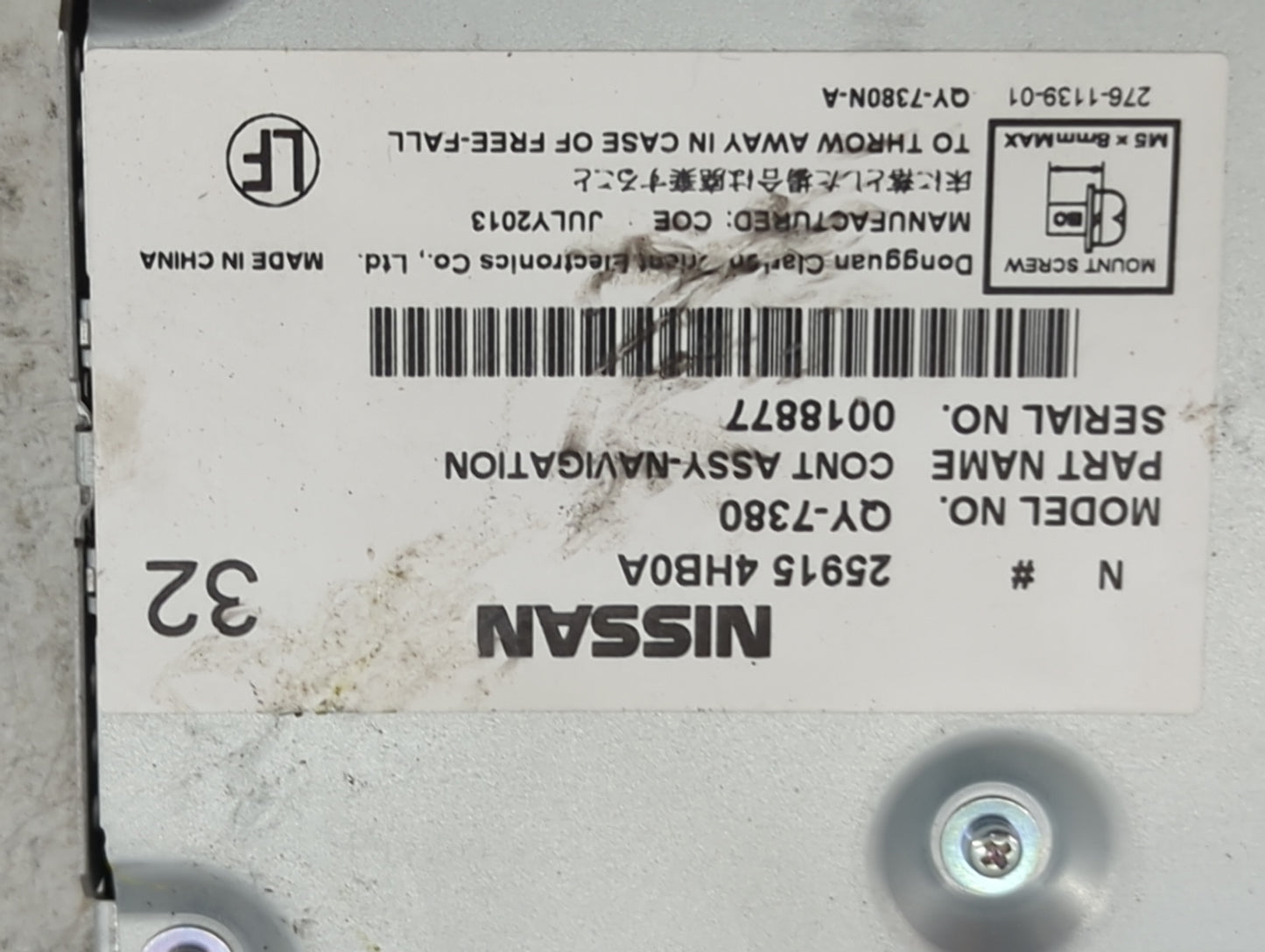 2014-2014 Infiniti Q50 Information-gps-tv Control Module - Oemusedautoparts1.com