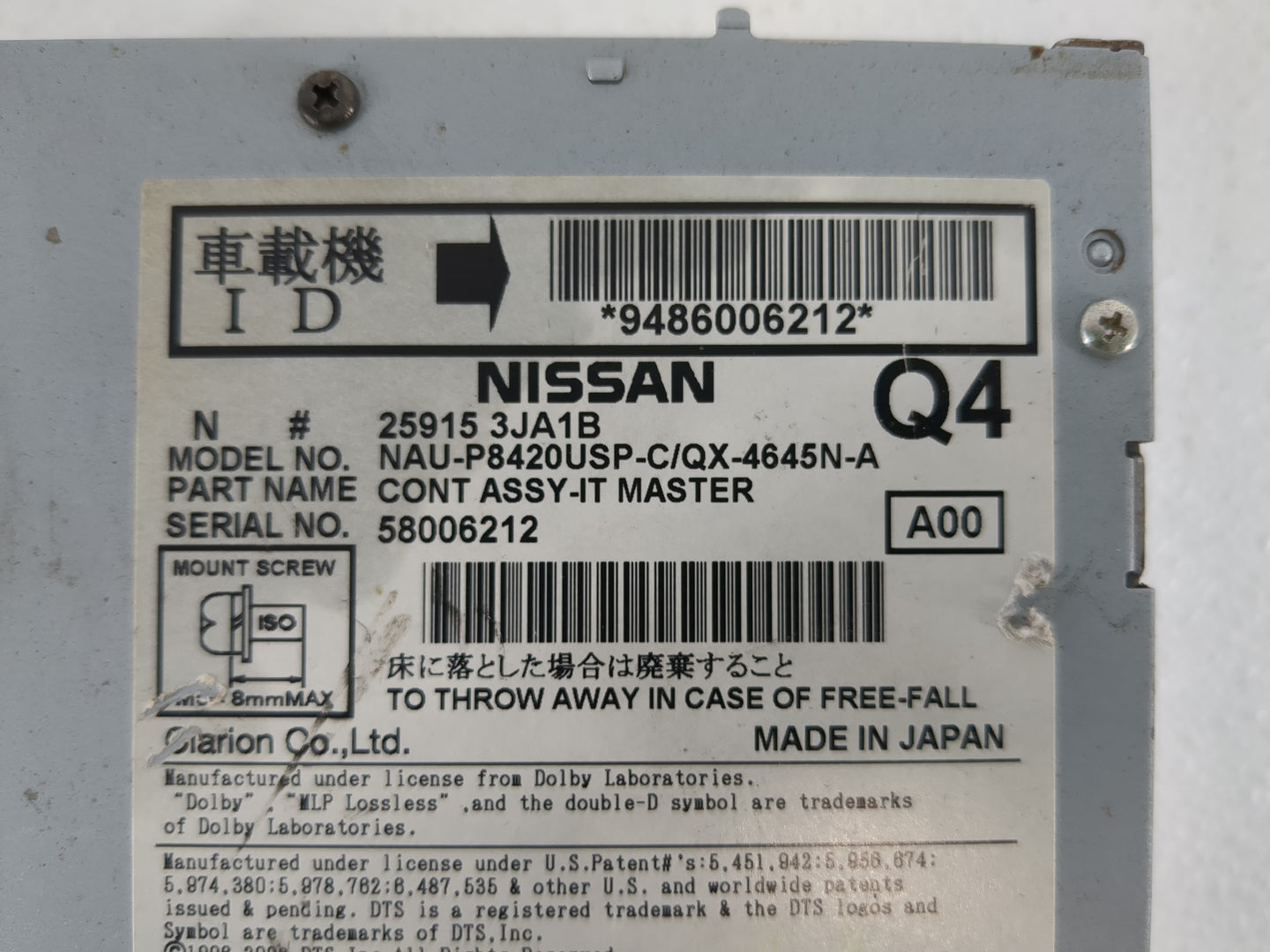 2014-2016 Infiniti Qx60 Radio AM FM Cd Player Receiver Replacement P/N:25915 3JA1B Fits Fits 2013 2014 2015 2016 OEM Used Au