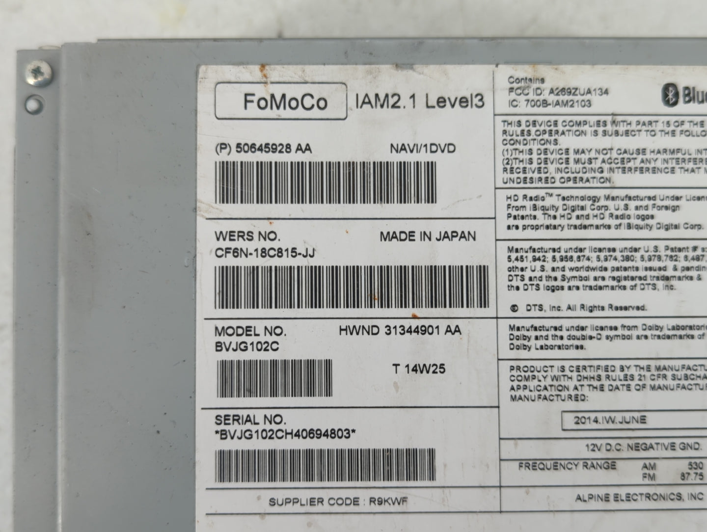 2014-2015 Jaguar Xf Am Fm Cd Player Radio Receiver - Oemusedautoparts1.com