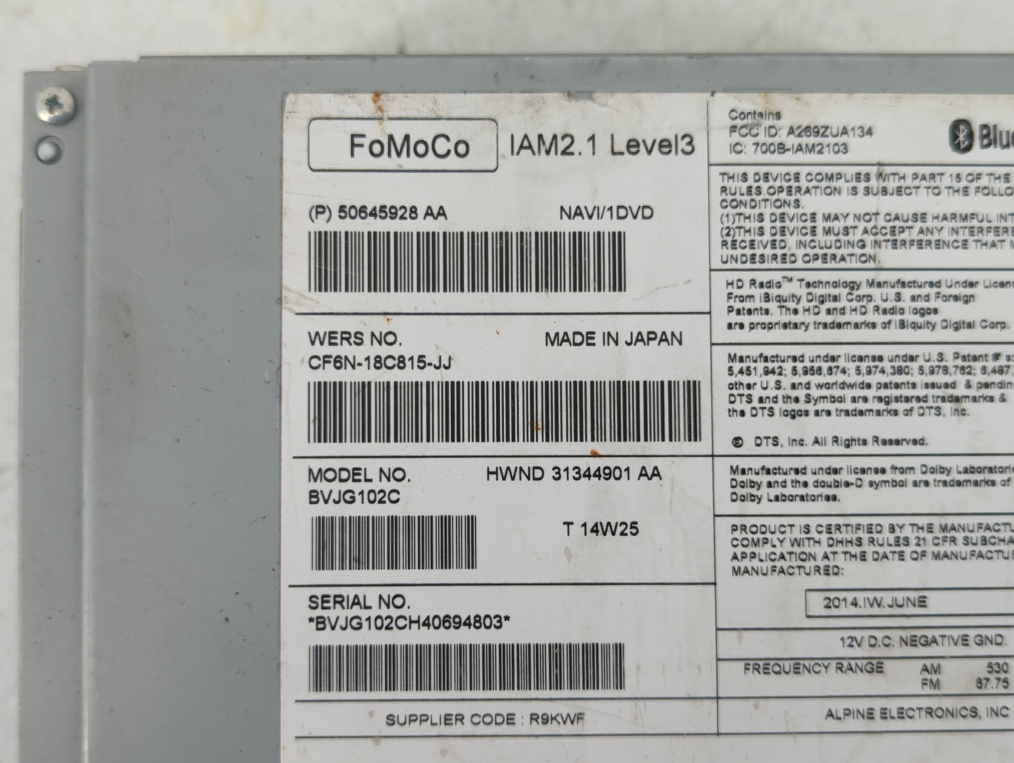 2014-2015 Jaguar Xf Am Fm Cd Player Radio Receiver - Oemusedautoparts1.com