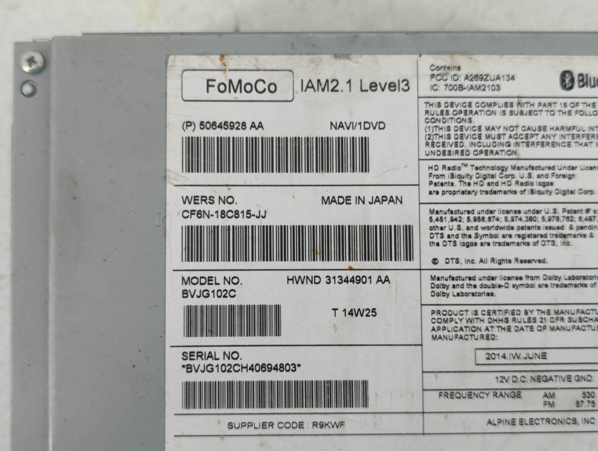 2014-2015 Jaguar Xf Am Fm Cd Player Radio Receiver 548978 - Oemusedautoparts1.com