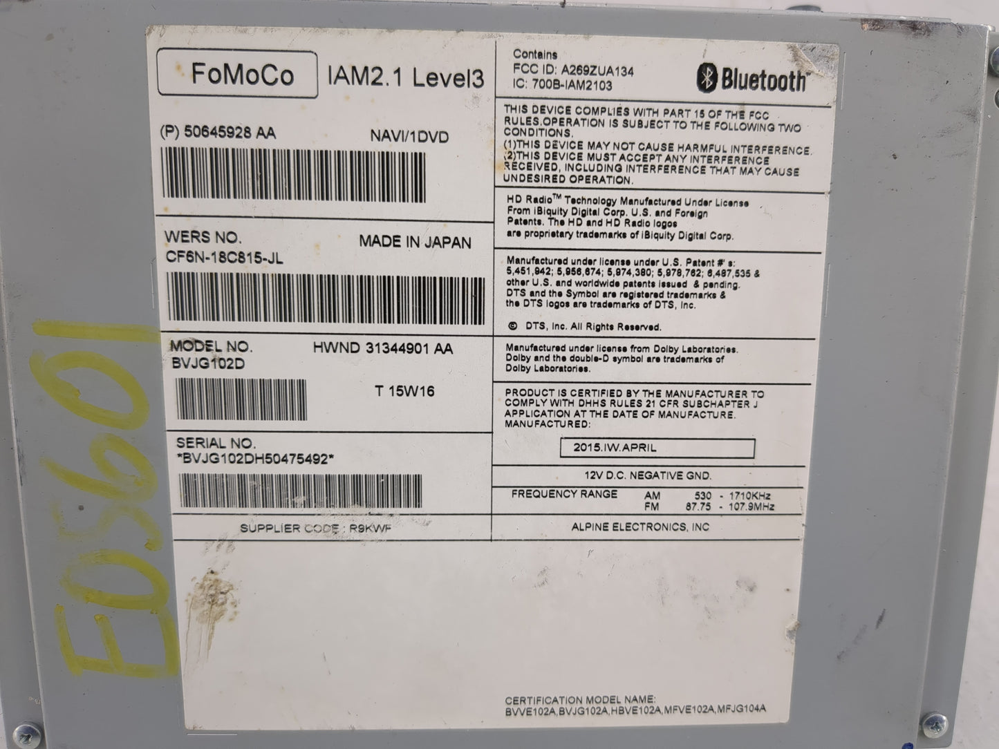 2011-2015 Jaguar Xj Radio AM FM Cd Player Receiver Replacement P/N:50645928 AA Fits Fits 2011 2012 2013 2014 2015 OEM Used A