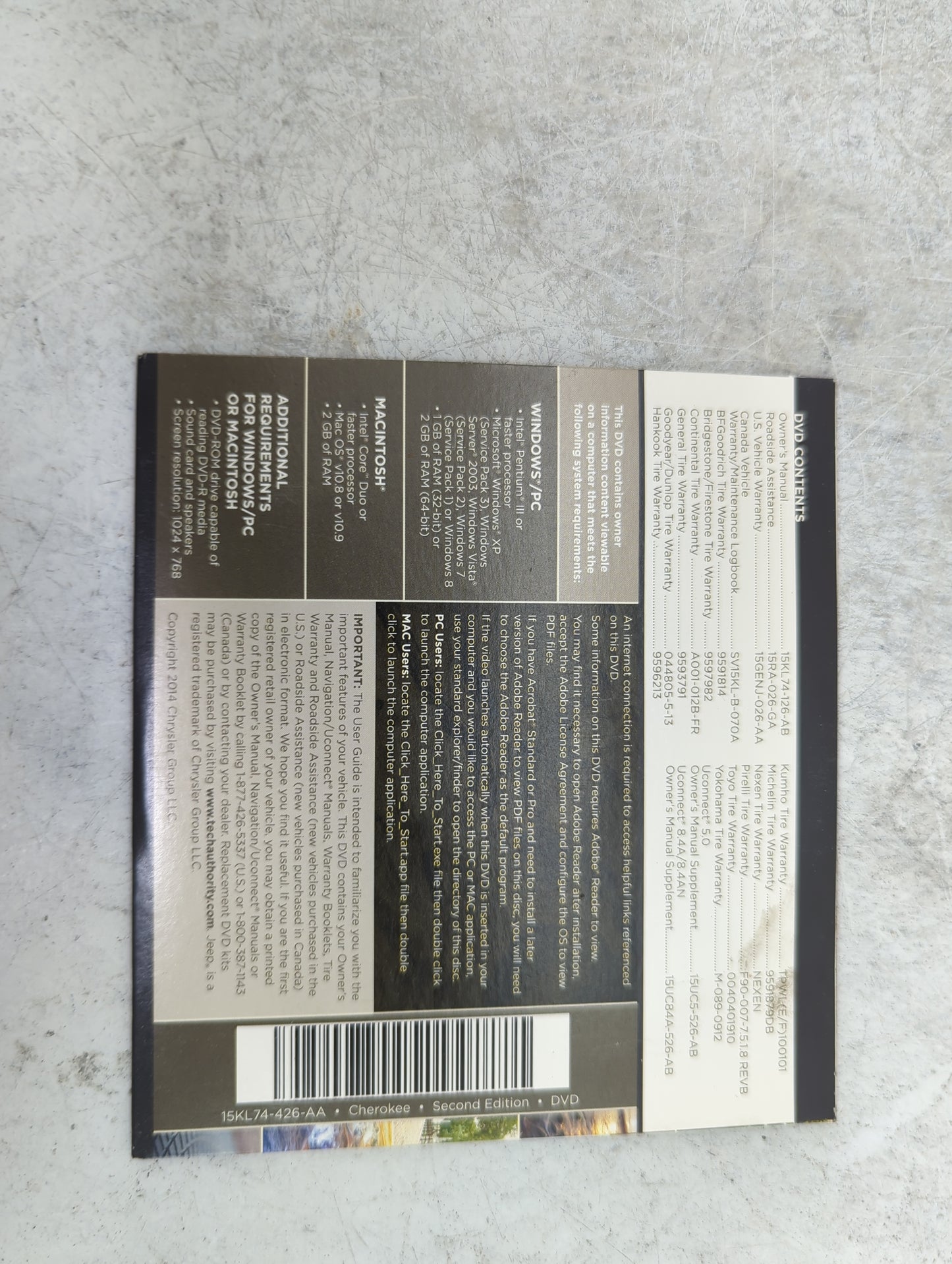 2015 Jeep Cherokee Owners Manual Book Guide P/N:15KL74-926-AA 15KL74-426-AA OEM Used Auto Parts - Oemusedautoparts1.com