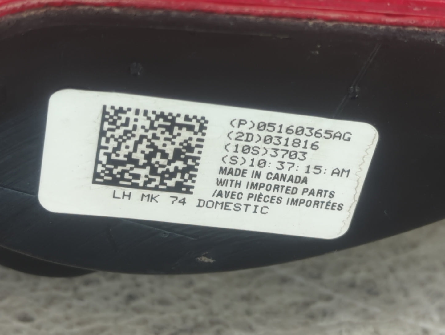 2008-2017 Jeep Patriot Tail Light Assembly Driver Left OEM P/N:05160365AG Fits OEM Used Auto Parts - Oemusedautoparts1.com