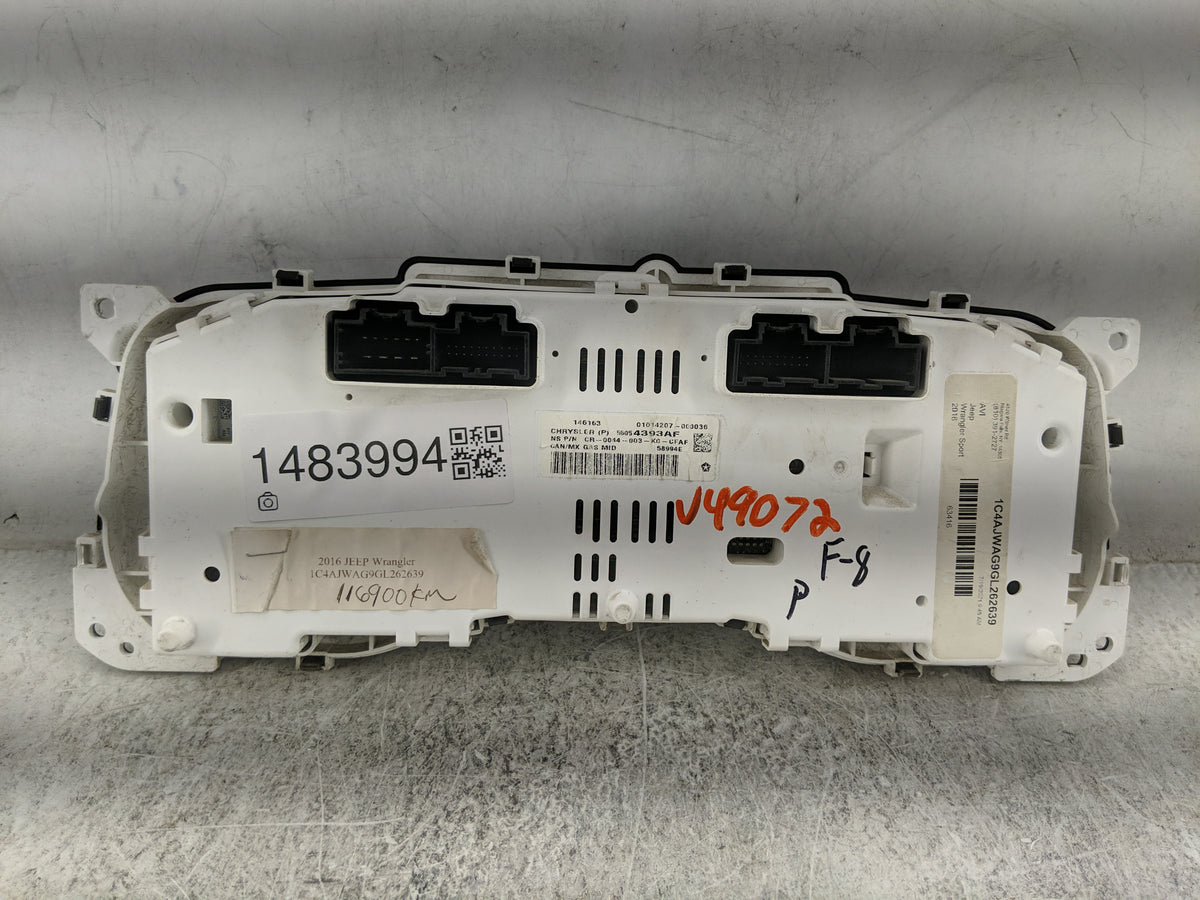 2014-2017 Jeep Wrangler Instrument Cluster Speedometer Gauges P/N:56054393AF CR-0044-003-K0-CFAF Miles: Fits OEM Used Auto P