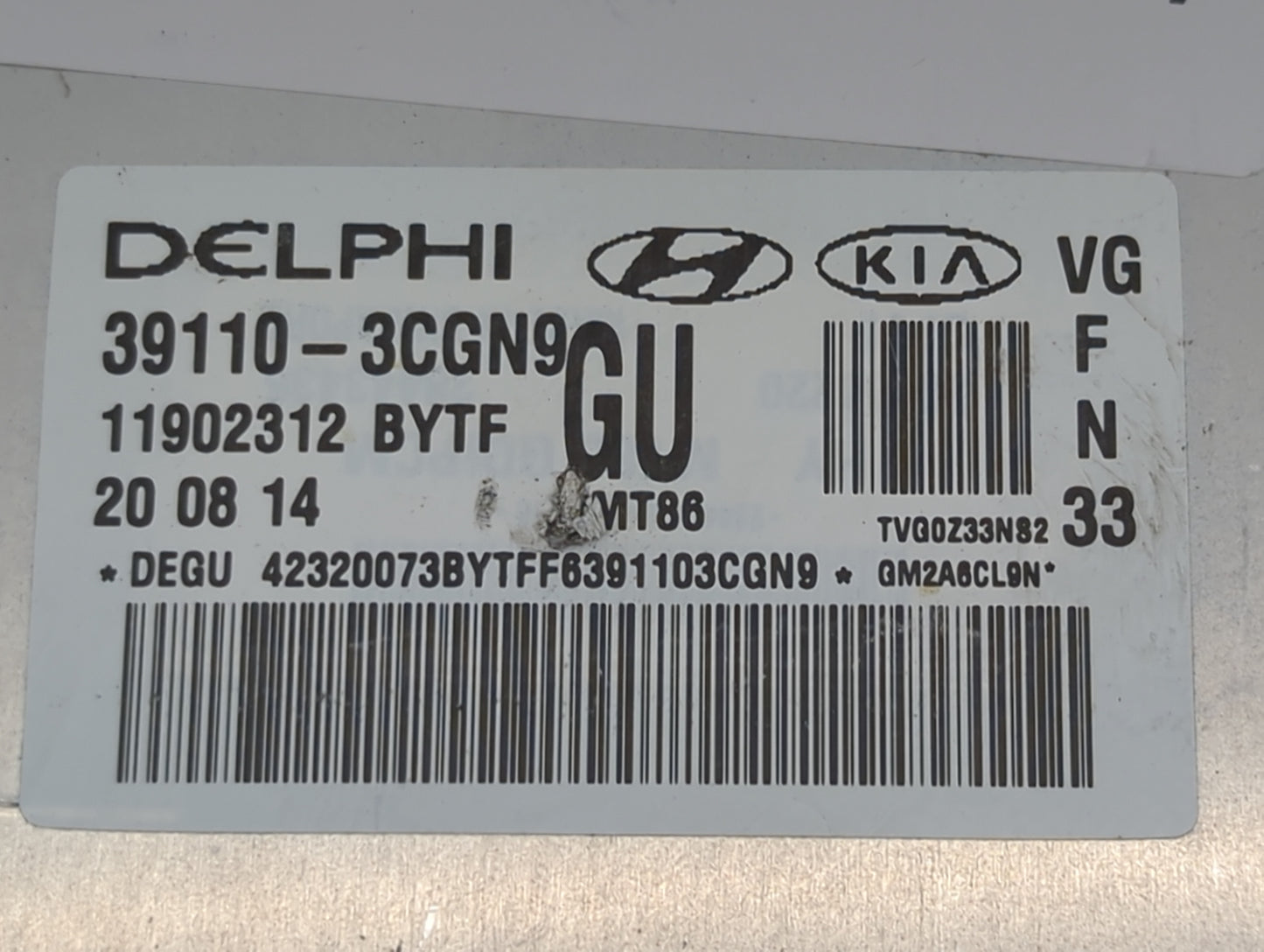 2014-2016 Kia Cadenza PCM Engine Control Computer ECU ECM PCU OEM P/N:39110-3CGN9 Fits Fits 2014 2015 2016 OEM Used Auto Par