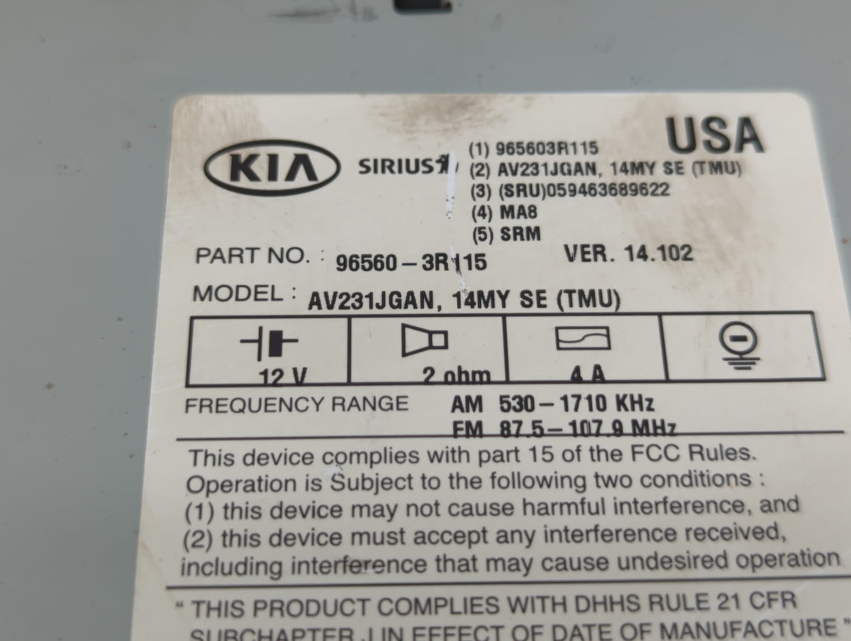 2014-2015 Kia Cadenza Am Fm Cd Player Radio Receiver 409122 - Oemusedautoparts1.com