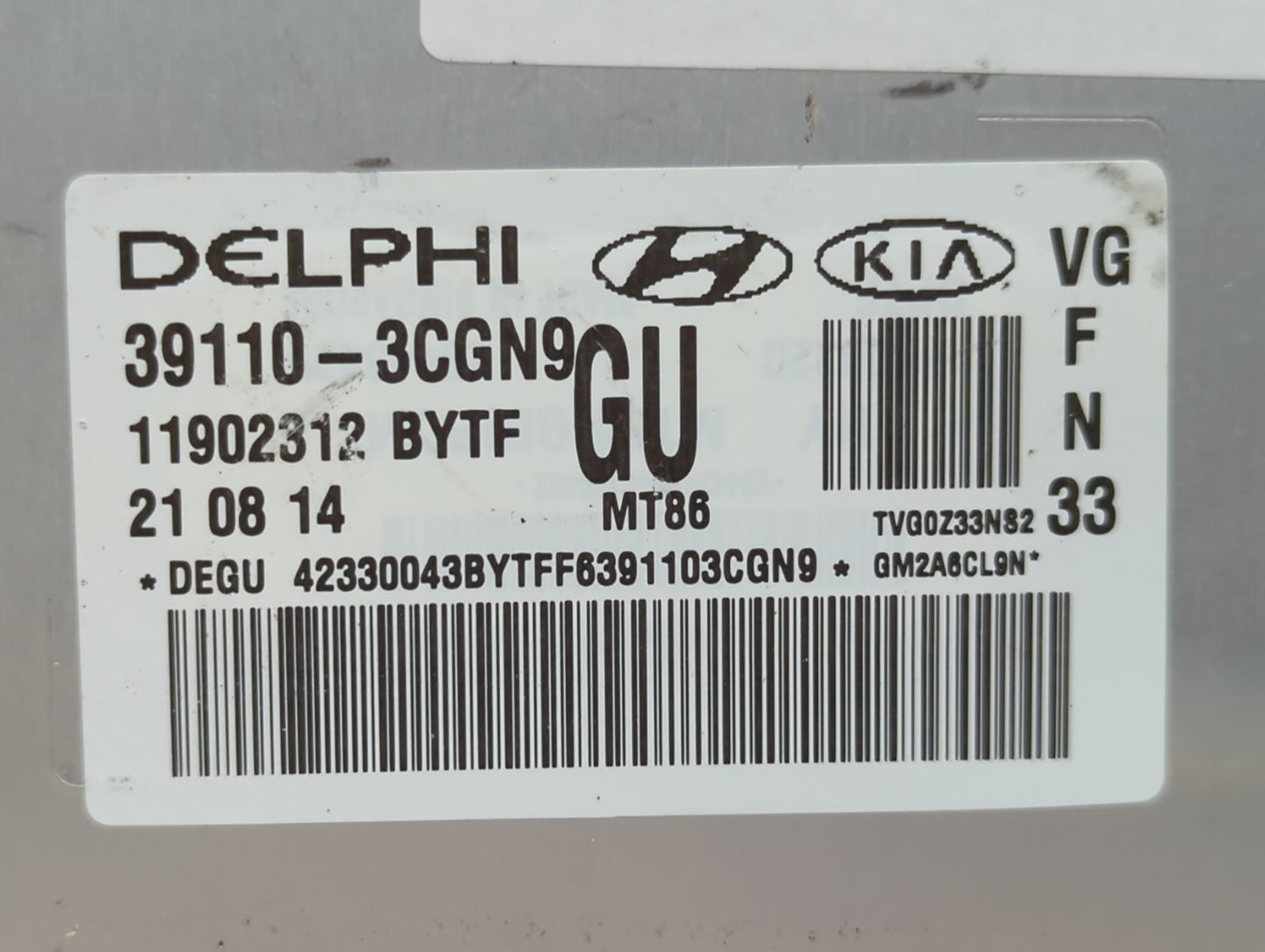 2014-2016 Kia Cadenza PCM Engine Control Computer ECU ECM PCU OEM P/N:39110-3CGN9 Fits Fits 2014 2015 2016 OEM Used Auto Par