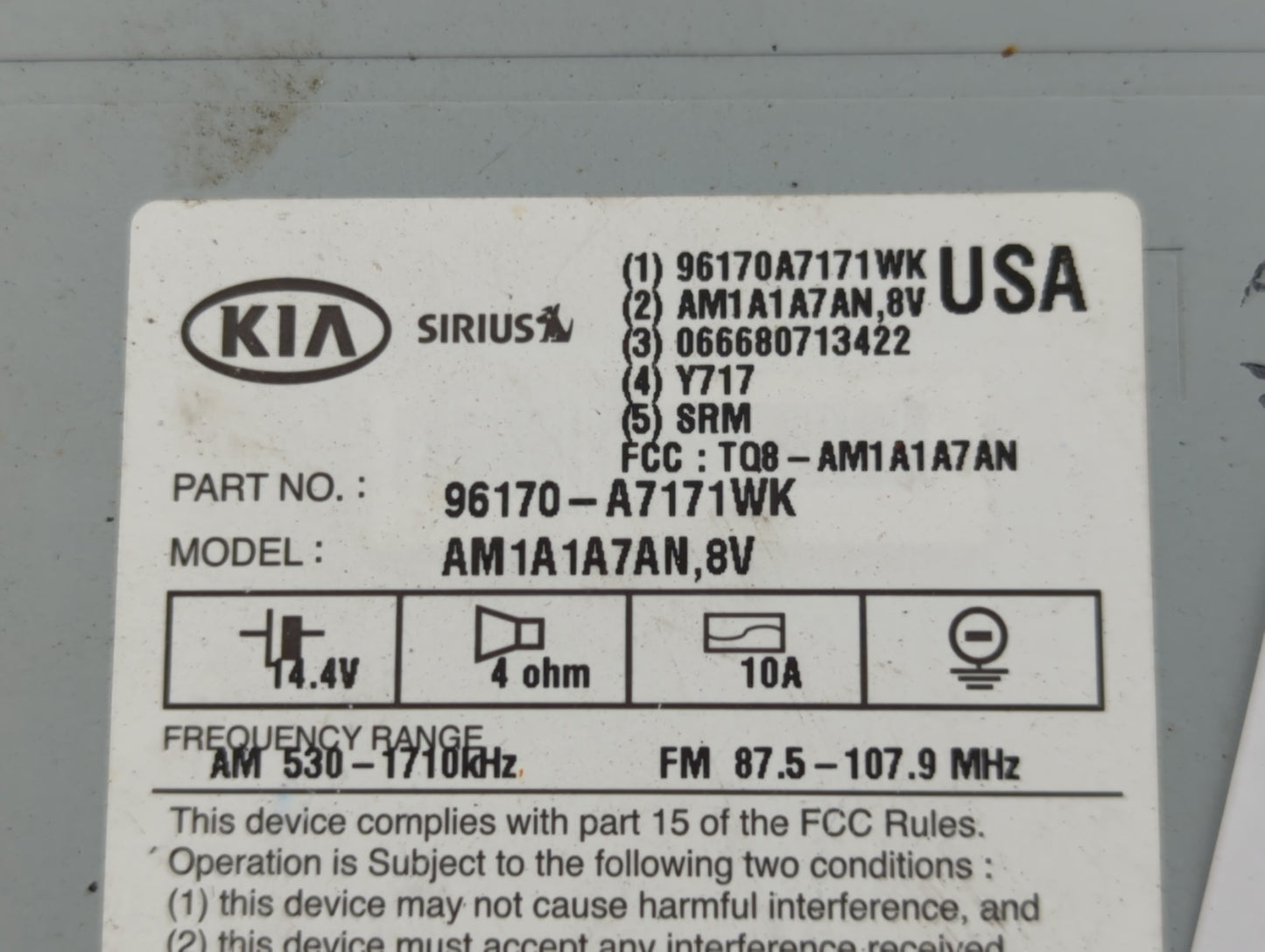 2014-2016 Kia Forte Radio AM FM Cd Player Receiver Replacement P/N:96170-A7171WK Fits Fits 2014 2015 2016 OEM Used Auto Part