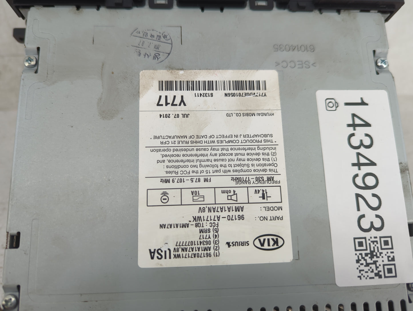 2014-2016 Kia Forte Radio AM FM Cd Player Receiver Replacement P/N:96170-A7171WK AM1A1A7AN, 8V Fits Fits 2014 2015 2016 OEM 