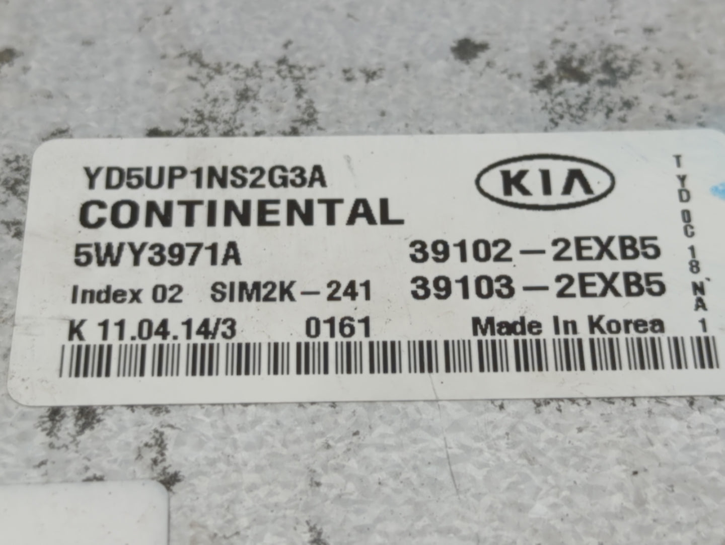 2015 Kia Forte PCM Engine Control Computer ECU ECM PCU OEM P/N:39101-2EXB5 Fits OEM Used Auto Parts - Oemusedautoparts1.com