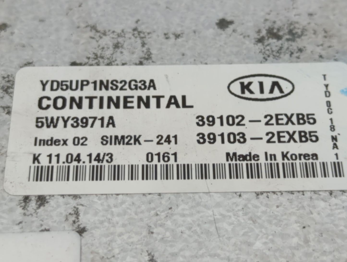 2015 Kia Forte PCM Engine Control Computer ECU ECM PCU OEM P/N:39101-2EXB5 Fits OEM Used Auto Parts - Oemusedautoparts1.com
