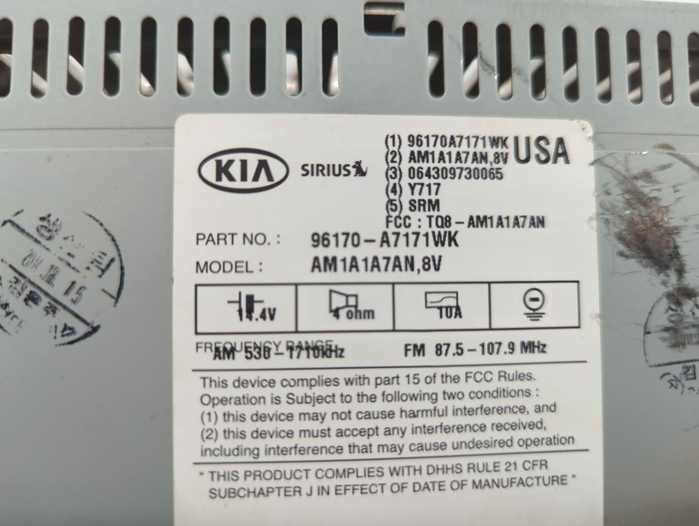2014-2016 Kia Forte Radio AM FM Cd Player Receiver Replacement P/N:96180-A7290WK Fits Fits 2014 2015 2016 OEM Used Auto Part
