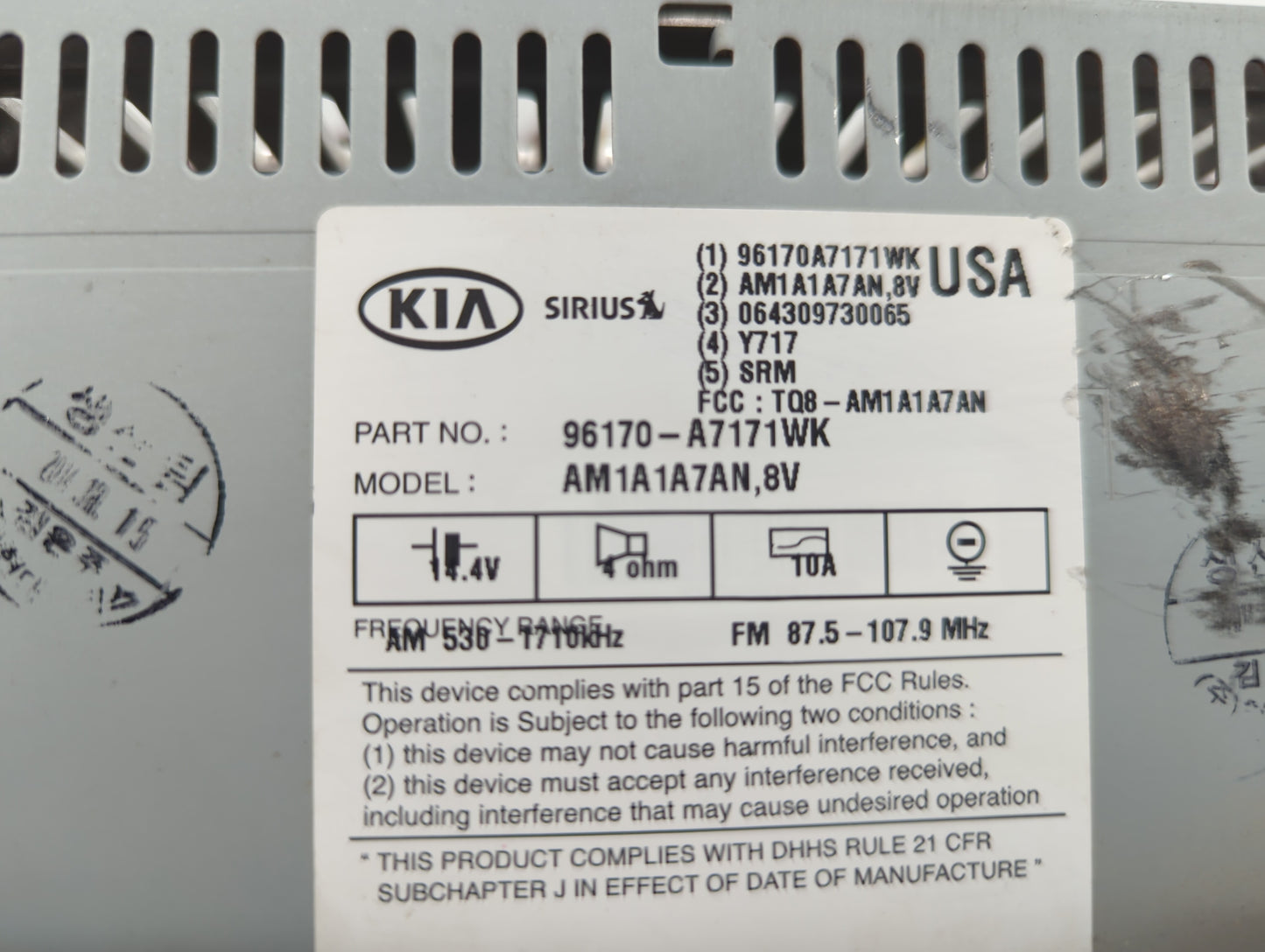 2014-2016 Kia Forte Radio AM FM Cd Player Receiver Replacement P/N:96180-A7290WK Fits Fits 2014 2015 2016 OEM Used Auto Part