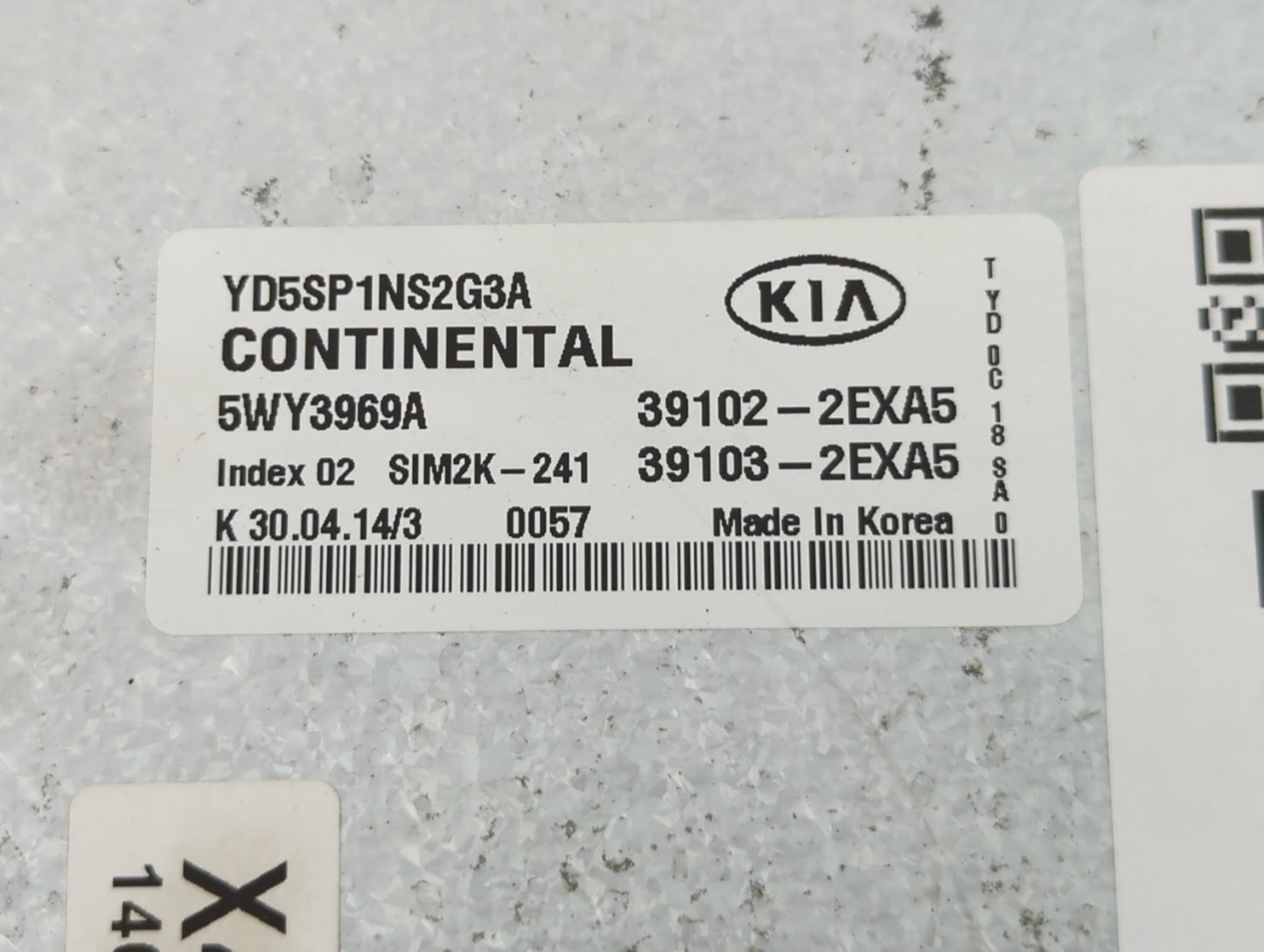 2015 Kia Forte PCM Engine Control Computer ECU ECM PCU OEM P/N:39102-2EXA5 Fits OEM Used Auto Parts - Oemusedautoparts1.com