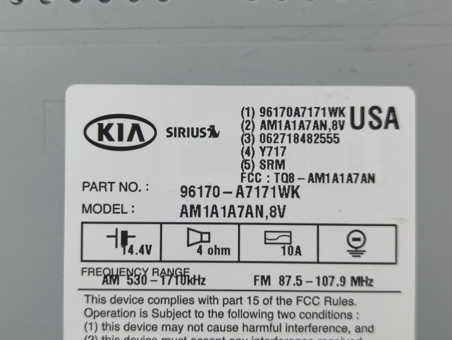 2014-2016 Kia Forte Radio AM FM Cd Player Receiver Replacement P/N:96170-A7171WK Fits Fits 2014 2015 2016 OEM Used Auto Part