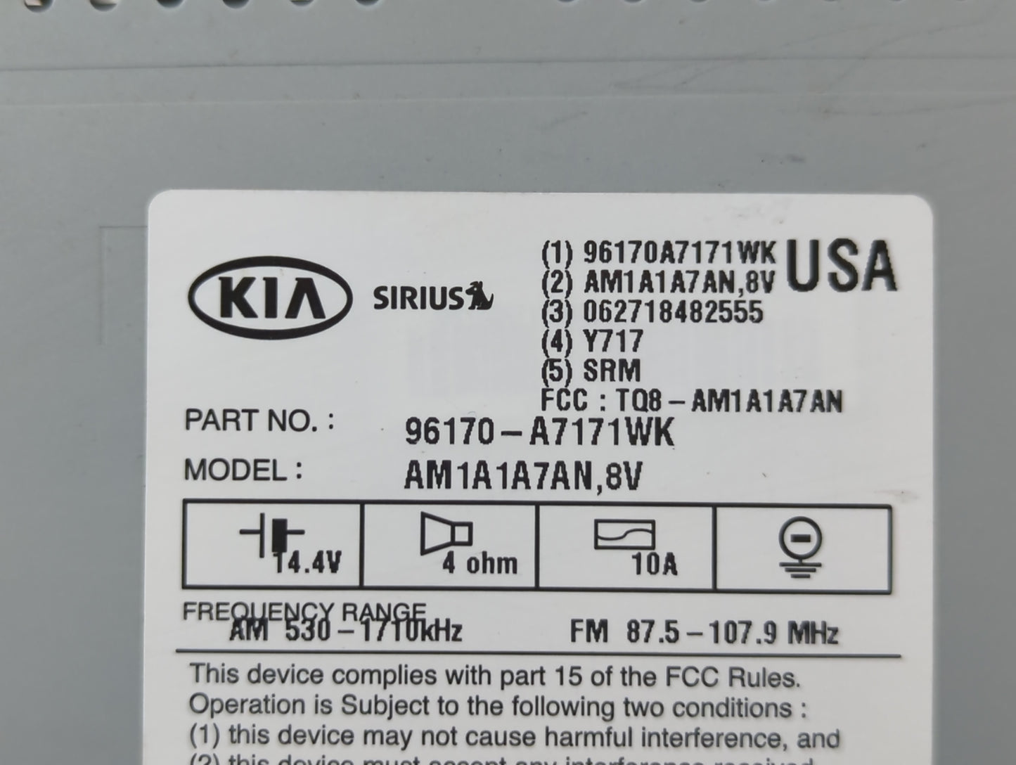 2014-2016 Kia Forte Radio AM FM Cd Player Receiver Replacement P/N:96170-A7171WK Fits Fits 2014 2015 2016 OEM Used Auto Part