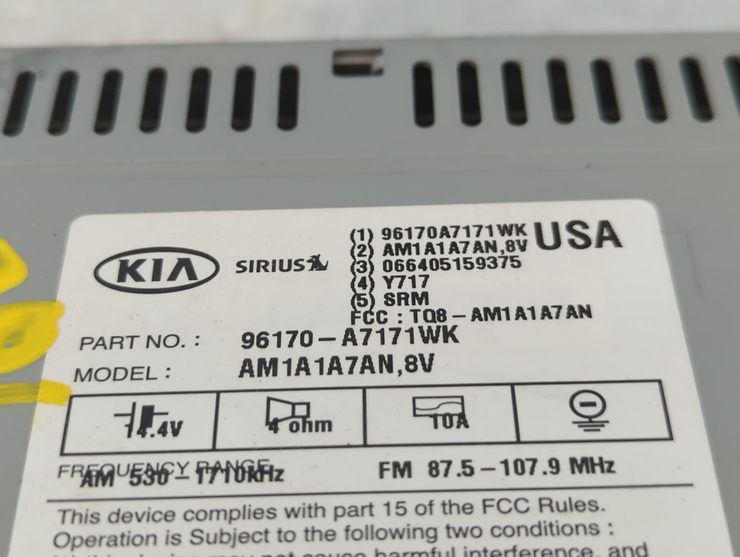 2014-2016 Kia Forte Radio AM FM Cd Player Receiver Replacement P/N:96170-A7171WK Fits Fits 2014 2015 2016 OEM Used Auto Part