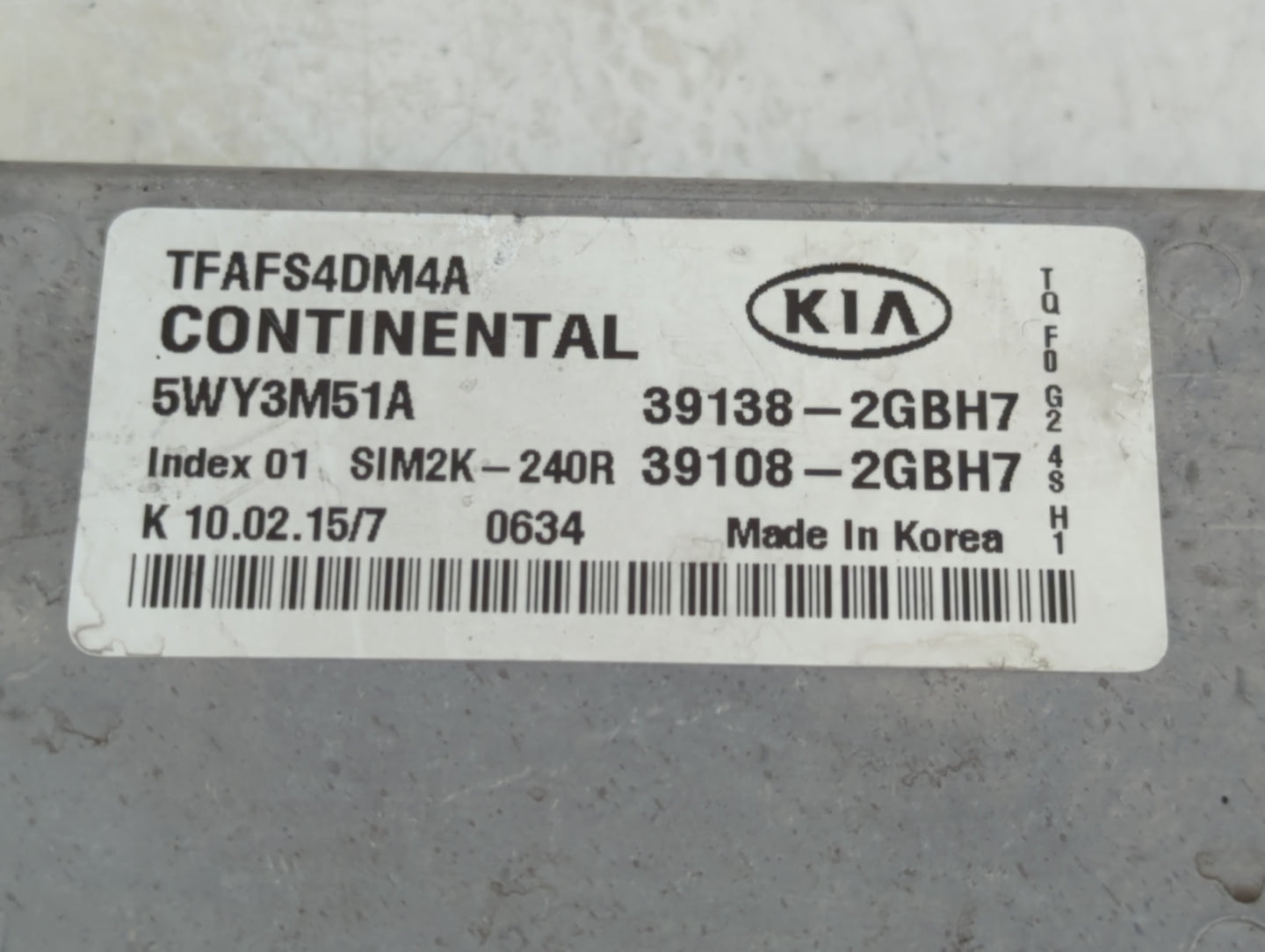 2015 Kia Optima PCM Engine Control Computer ECU ECM PCU OEM P/N:39108-2GBH7 39138-2GBH7 Fits OEM Used Auto Parts - Oemusedau