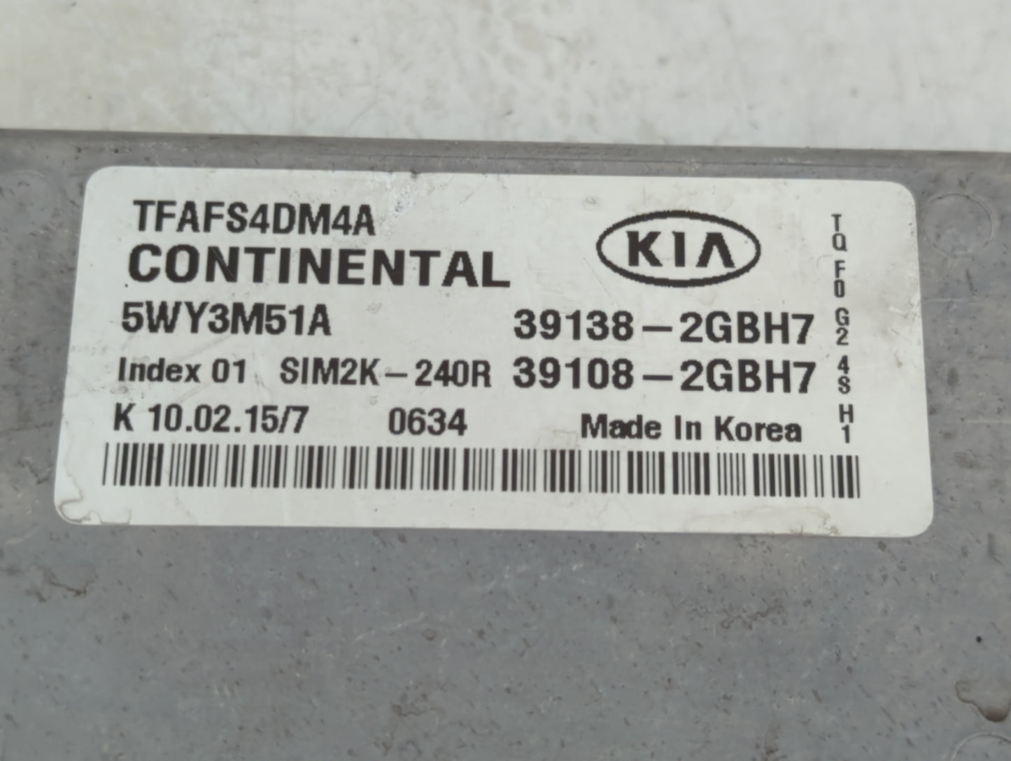 2015 Kia Optima PCM Engine Control Computer ECU ECM PCU OEM P/N:39108-2GBH7 39138-2GBH7 Fits OEM Used Auto Parts - Oemusedau