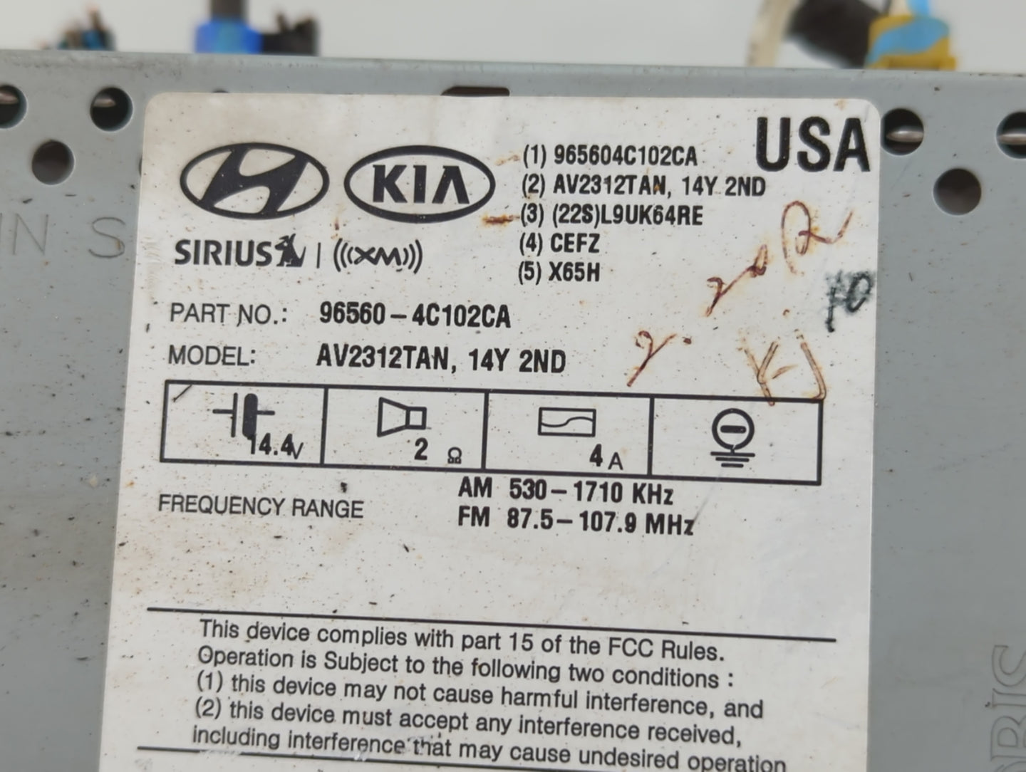 2014-2015 Kia Optima Radio AM FM Cd Player Receiver Replacement P/N:96560-4C102CA Fits Fits 2014 2015 OEM Used Auto Parts - 