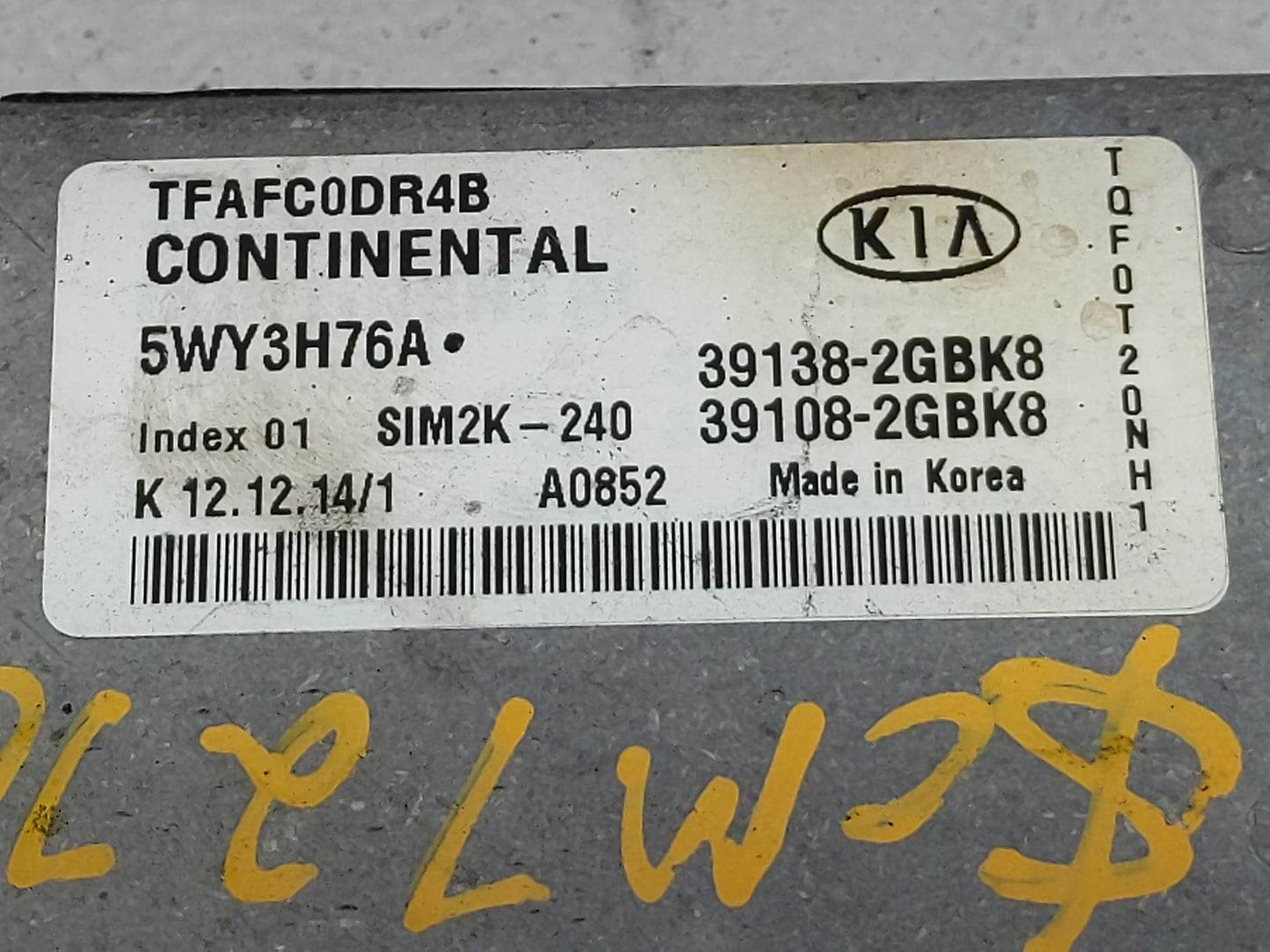 2015 Kia Optima PCM Engine Control Computer ECU ECM PCU OEM P/N:39108-2GBK8 39138-2GBK8 Fits OEM Used Auto Parts - Oemusedau