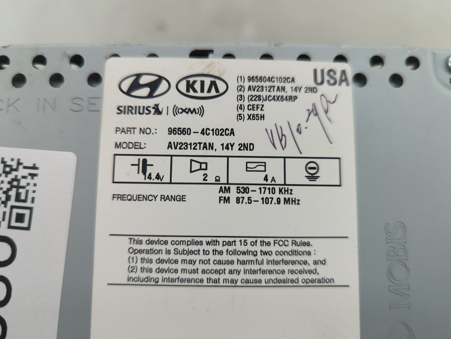 2014-2015 Kia Optima Radio AM FM Cd Player Receiver Replacement P/N:96560-4C102CA Fits Fits 2014 2015 OEM Used Auto Parts - 
