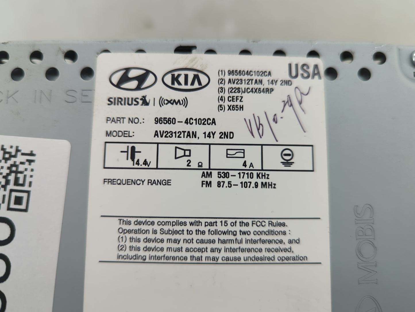 2014-2015 Kia Optima Radio AM FM Cd Player Receiver Replacement P/N:96560-4C102CA Fits Fits 2014 2015 OEM Used Auto Parts - 