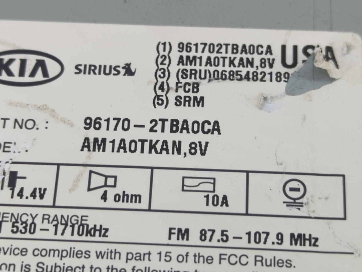 2014-2016 Kia Optima Radio AM FM Cd Player Receiver Replacement P/N:96170-2TBA0CA Fits Fits 2014 2015 2016 OEM Used Auto Par