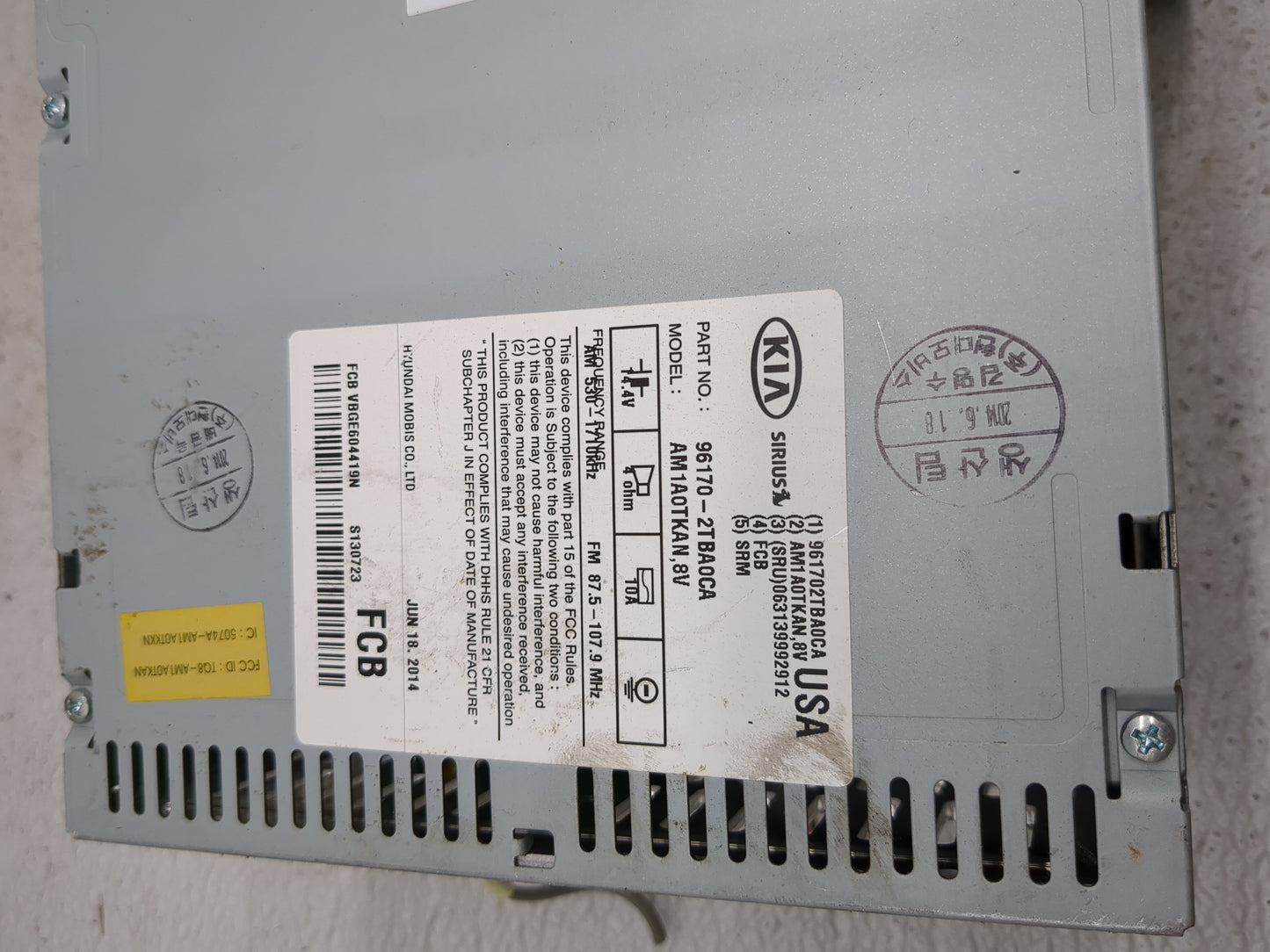 2014-2016 Kia Optima Radio AM FM Cd Player Receiver Replacement P/N:96170-2TBA0CA Fits Fits 2014 2015 2016 OEM Used Auto Par