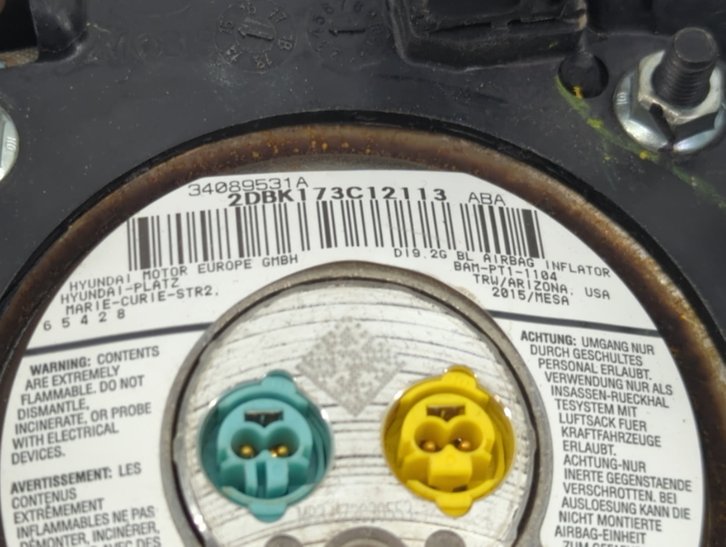 2015 Kia Optima Air Bag Driver Left Steering Wheel Mounted P/N:34089531A Fits OEM Used Auto Parts - Oemusedautoparts1.com