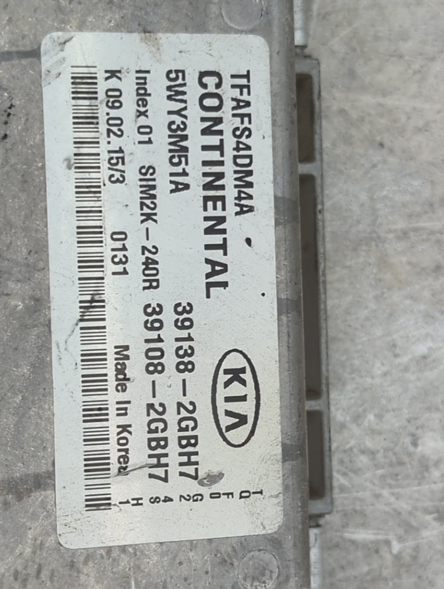 2015 Kia Optima PCM Engine Control Computer ECU ECM PCU OEM P/N:39138-2GBH7 5WY3M51A, 39108-2GBH7, TFAFS4DM4A, SIM2K-240R Fi